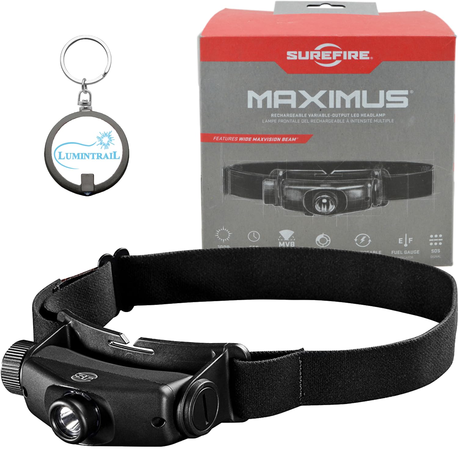 Surefire Maximus Rechargeable Variable-Output Led Headlamp 1000 Lumen Hs3-A-Bk Bundle With A Lumintrail Keychain Light