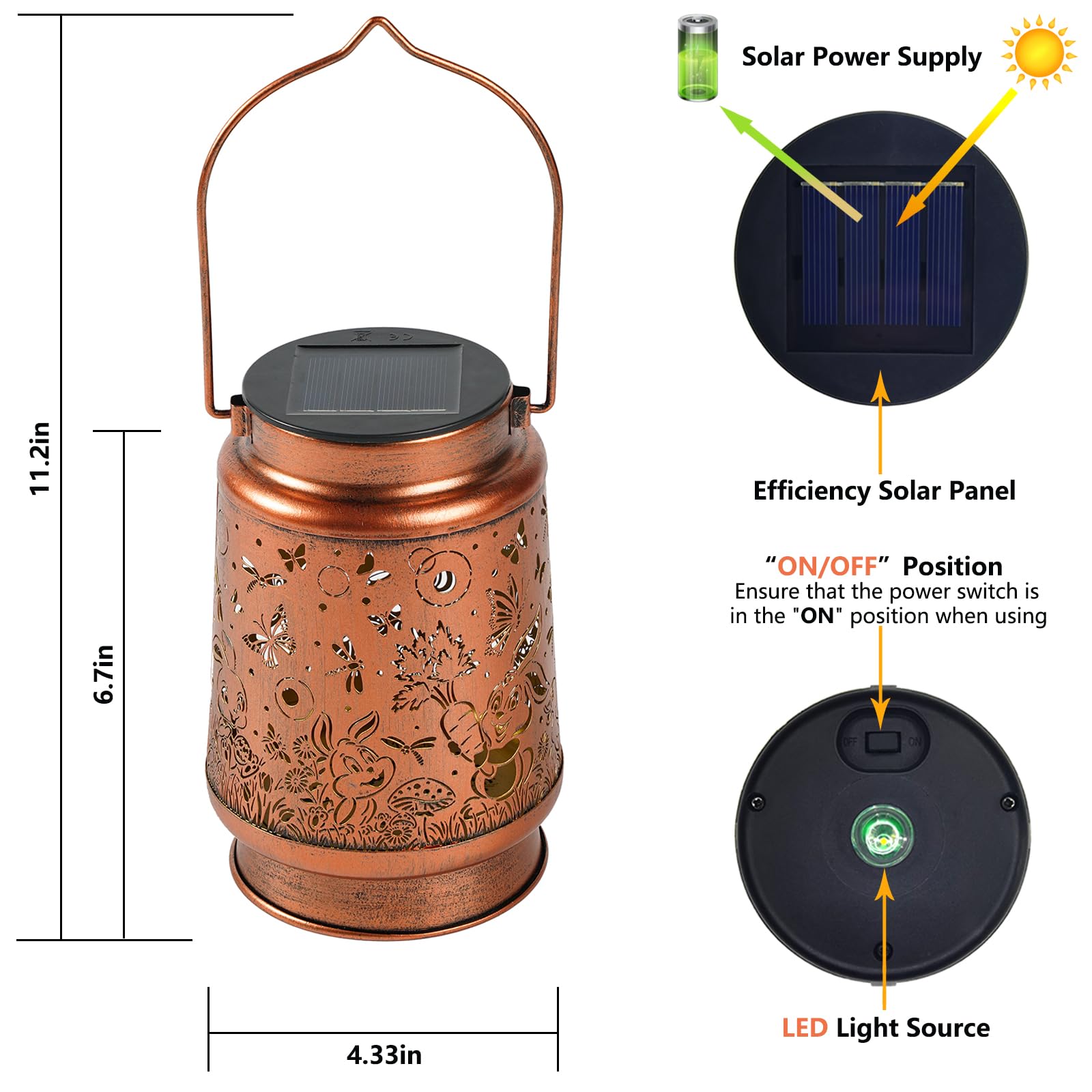 Solar Rabbit Lanterns Outdoor Hanging Decor Lantern,Waterproof Hollow Out Metal Dragonfly Decorative Garden Light,Graceful Decor
