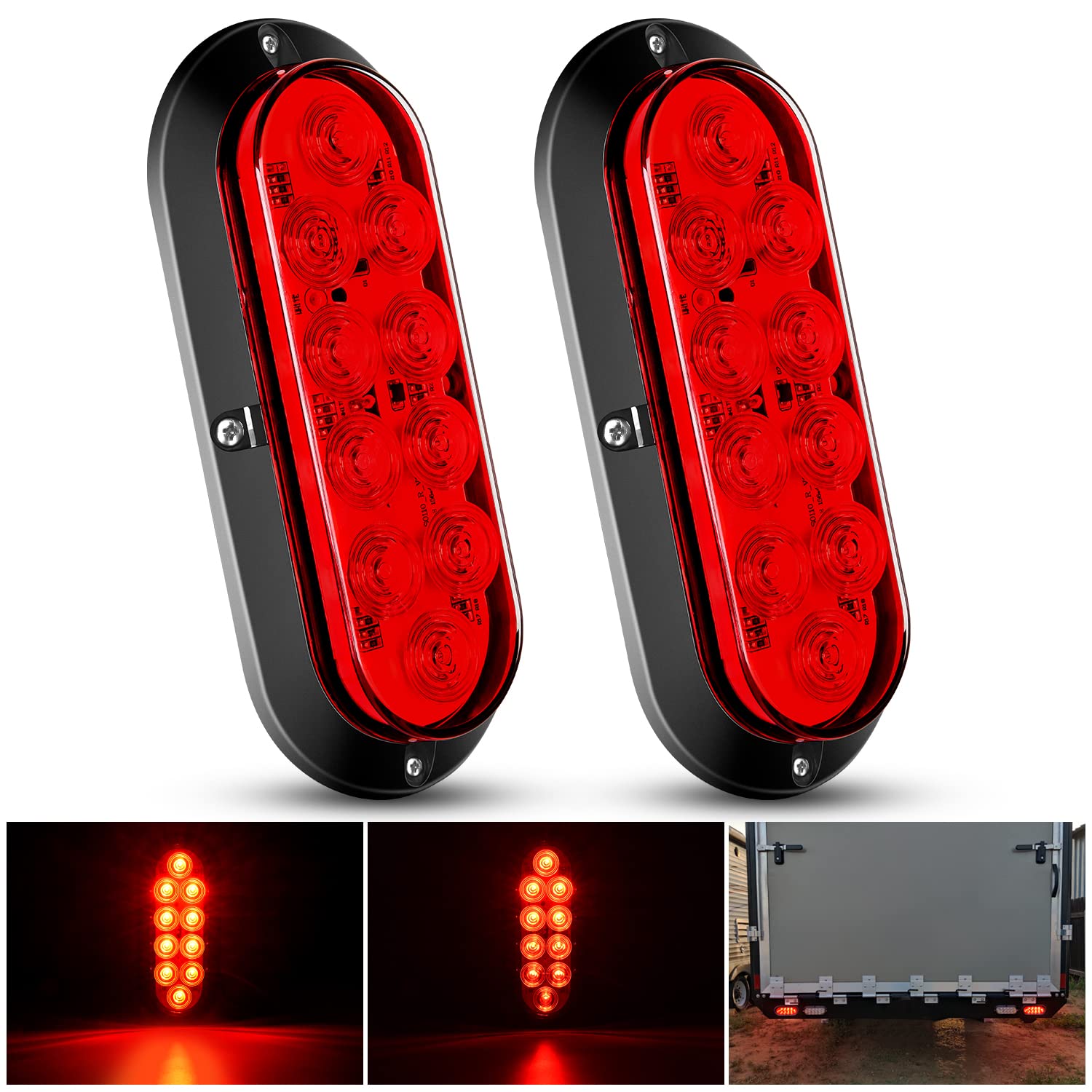 Nilight 6&quot; Oval Red LED Trailer Tail Light Surface Mount 2PCS 10 LED Waterproof Stop Brake Turn Trailer Lights for Truck RV Boat Bus Lorry Camper Van Caravan