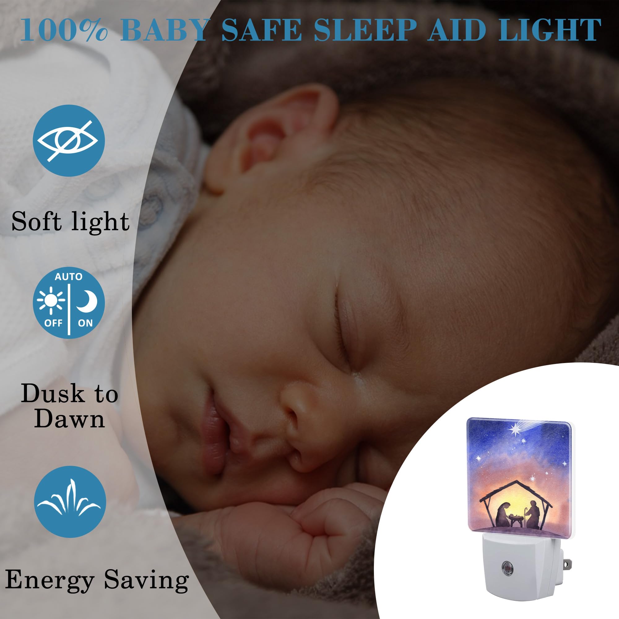 Uiaoiais Birth Of Jesus In Bethlehem Night Light Plug Into Wall With Dusk To Dawn Sensor Cute Nightlight For Kid Girls Boys Wome