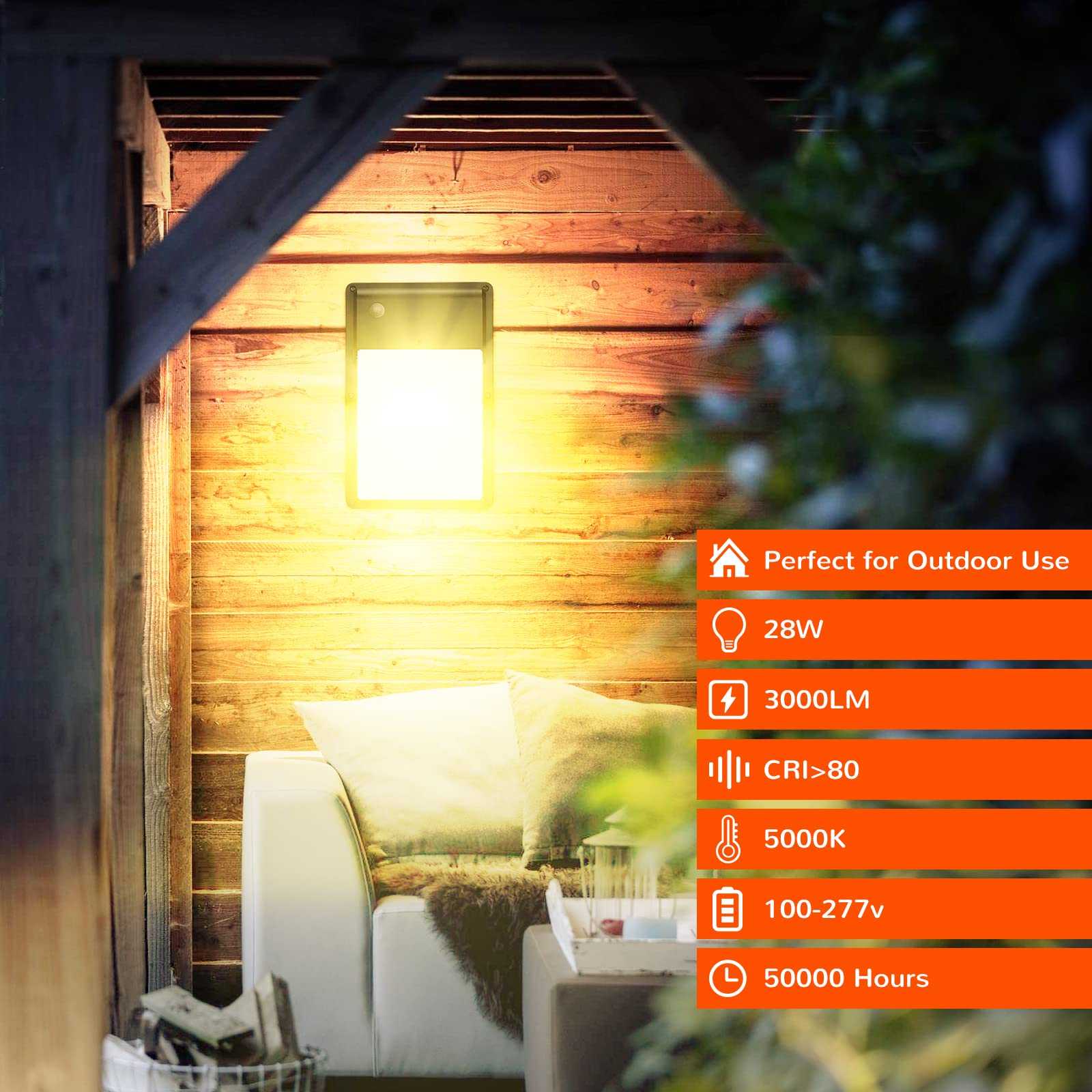 JJC LED Wall Pack Light 28W, 3000LM Warm White, Dusk to Dawn Outdoor Security Lighting, Model 28W-WallPACK-5000KA