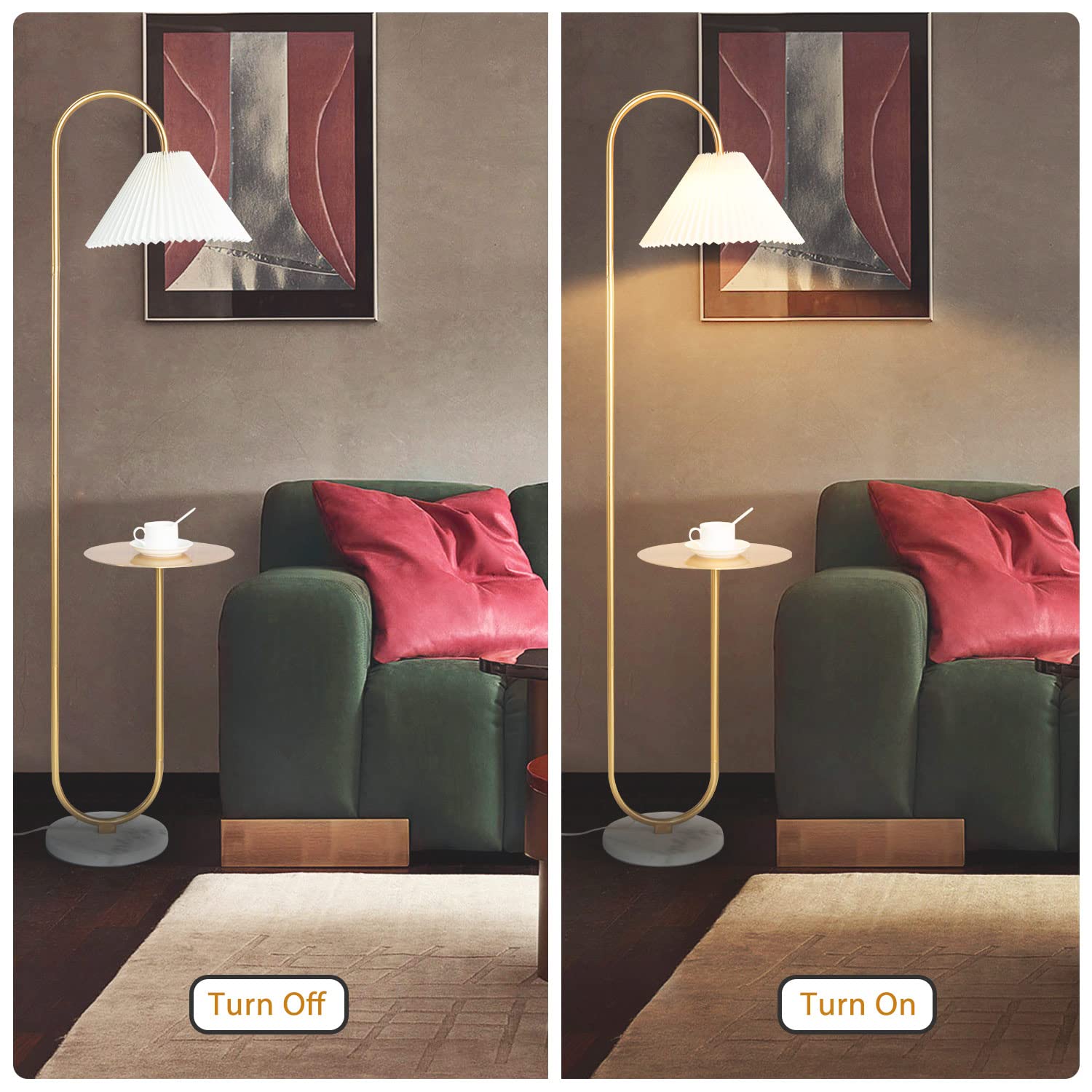 Beaysyty Modern Elegant With Tray Floor Lamp For Office Cafe Den Living Room Bedroom, Foot Switch And Brass/Gold Finish,Light Ye