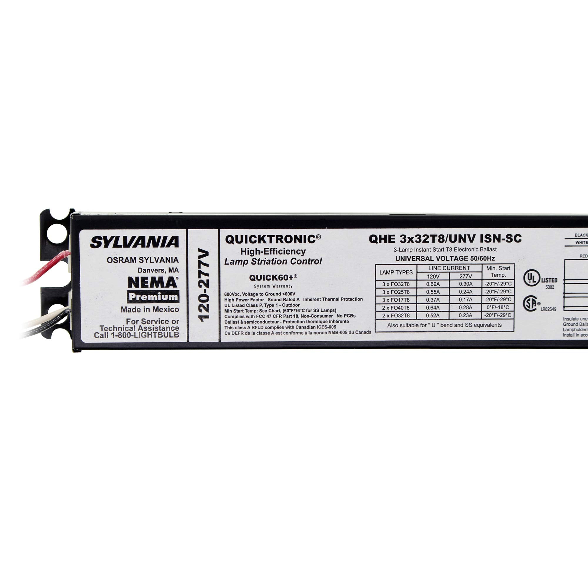 Sylvania Osram 49855 Qhe3X32T8/Unv Isn-Sc Quicktronic T8 Electronic Ballast, Nema Premium, High-Efficiency, Universal Voltage