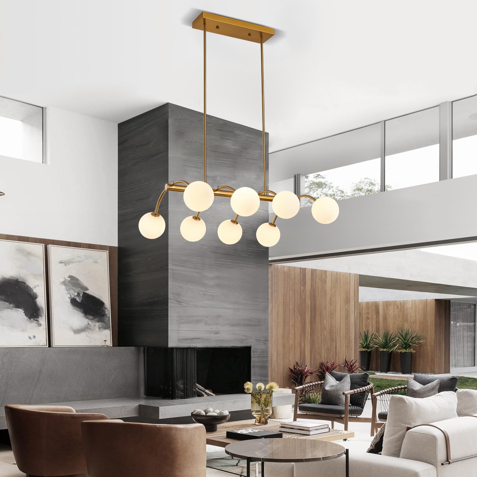 Modern Globe Chandelier, 8 Lights Gold Bubble Chandeliers Century White Glass Globe Pendant Lighting For Kitchen Island,Dining R
