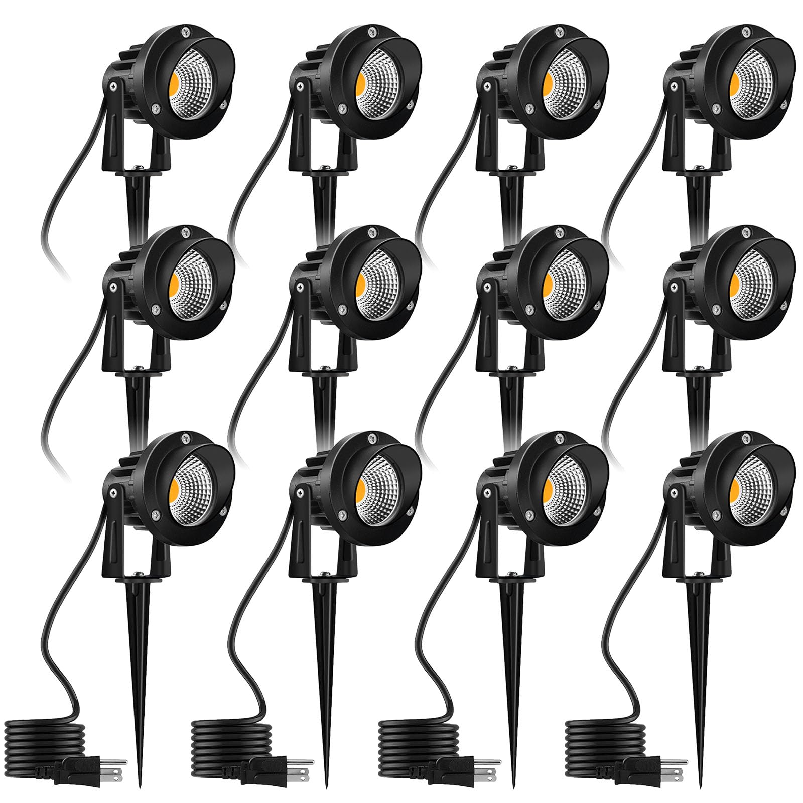 Romwish Led Landscape Spotlights  10W Outdoor Spotlights For Yard  3000K Warm White  120V Ac Spot Light With Ground Spike  Waterproof Landscape Lighting For House Garden Lawn Decorative (12Pack/10W)