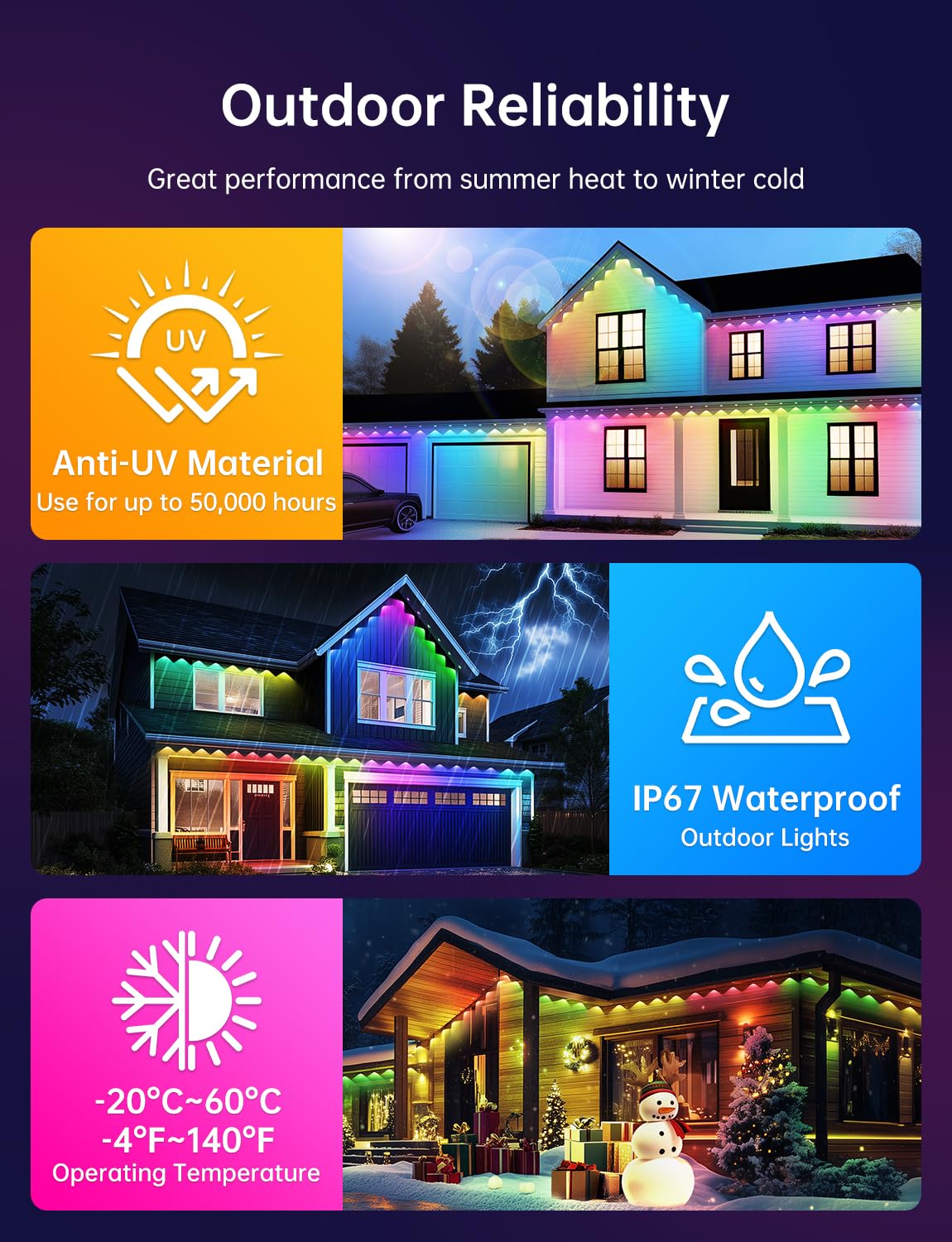 lemonlovely 150ft Smart LED Outdoor Lights, IP67 Waterproof, RGB & White, Model 2323, App & Remote Control, Halloween/Christmas Decor