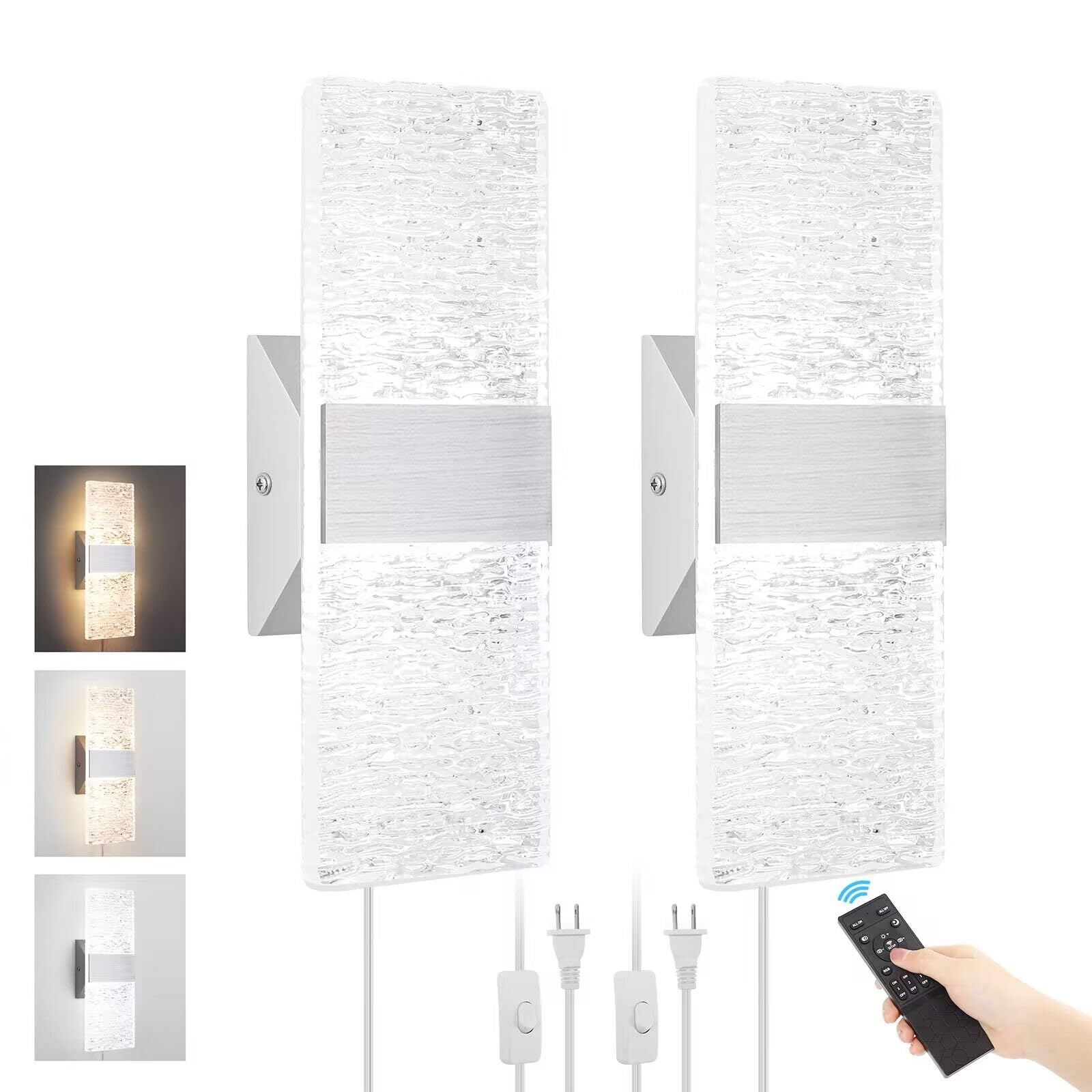 GOODATE Plug in Wall Sconces, 3000K-6500K Adjustable Colors, 10%-100% Brightness, 12W Acrylic, 2 Pack, Silver1
