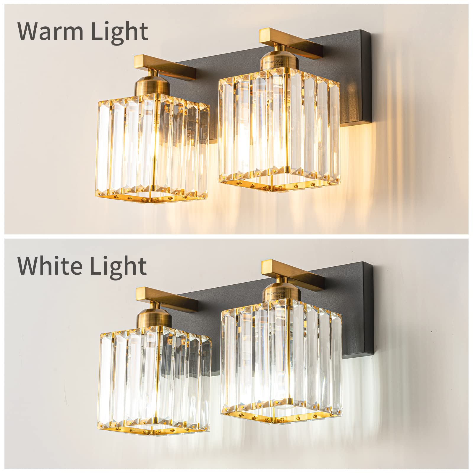 FDPBY 2-Light Bathroom Vanity Light Black Gold Crystal Metal JW-002 Modern Minimalist Design 12.59-Inch