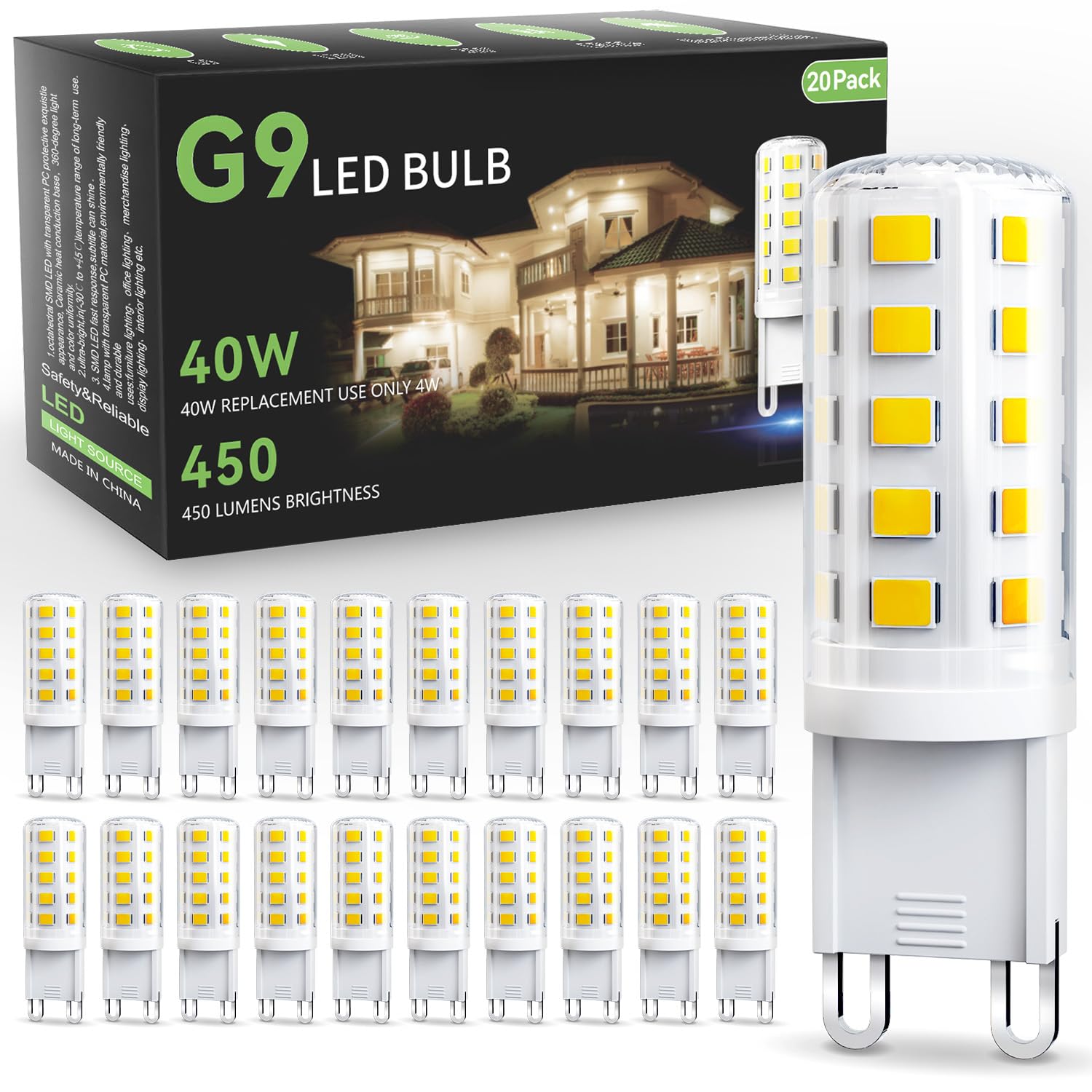 TJOY 20 Pack G9 LED Bulb 4W  40 Watt Equivalent Halogen  6000K Daylight Chandelier Light Bulbs  T4 G9 Bi-pin Base for Crystal Chandelier Home Lighting  360 Degree Angle  120V Non-dimmable