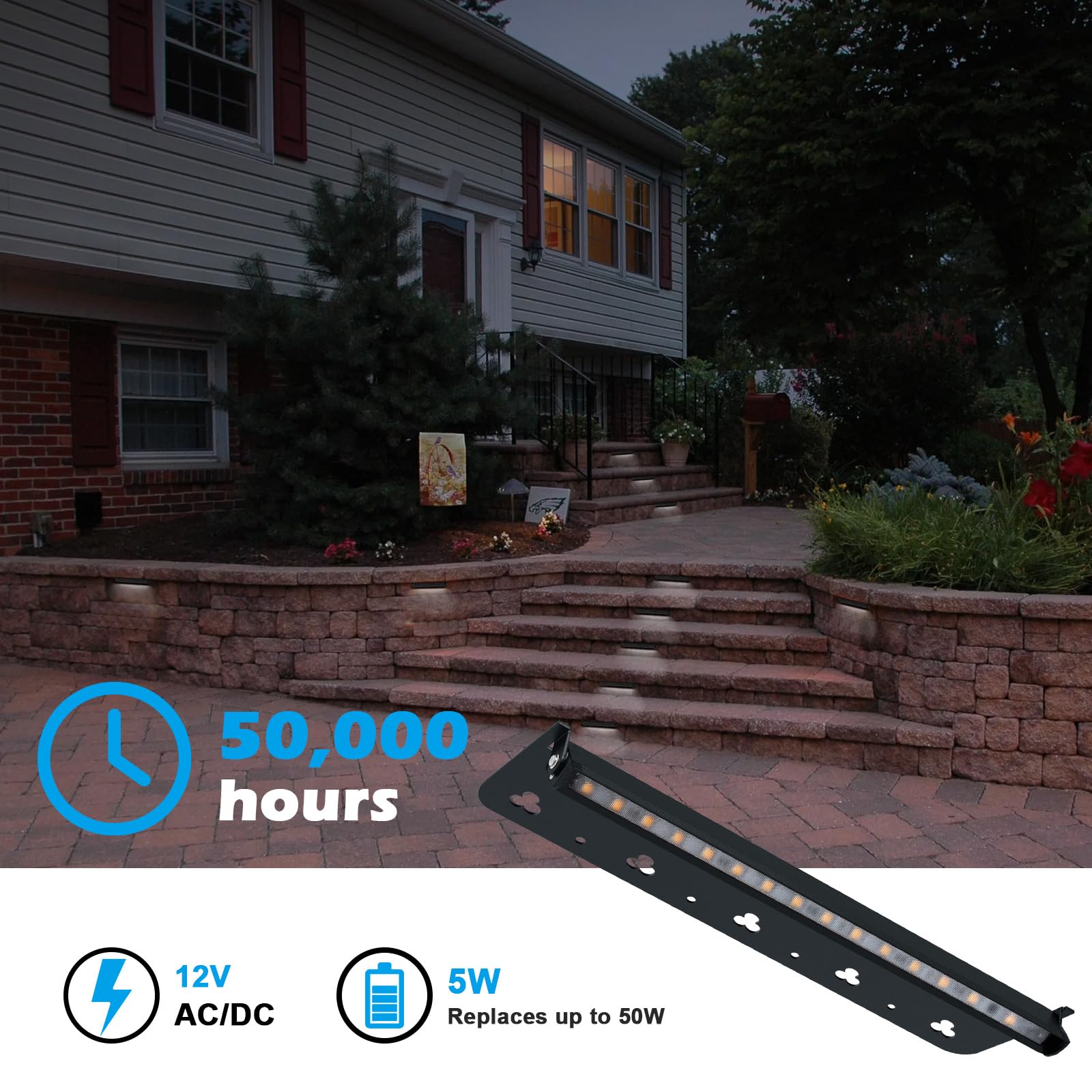 Modern 12Inch 5W Hardscape Lighting,5000K Daylight White Retaining Wall Lights,12V Ac/Dc Low Voltage Landscape Paver Lights,Ip65