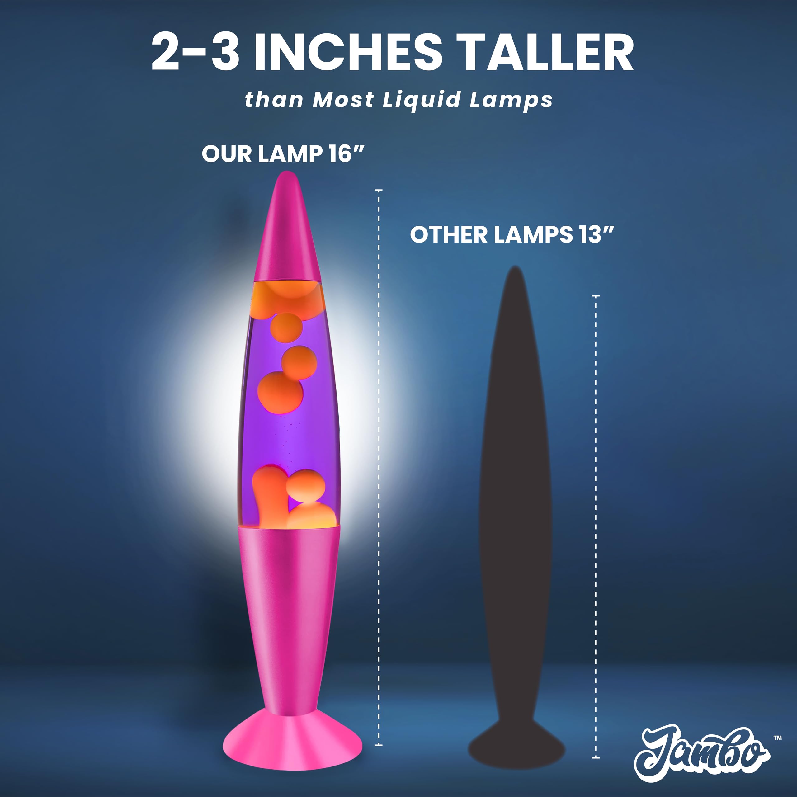 Jambo 16-Inch Liquid Lamp, Glass, Pink Base, Purple Liquid, Yellow Wax, Model KL-17, Relaxing Night Light for Kids & Adults