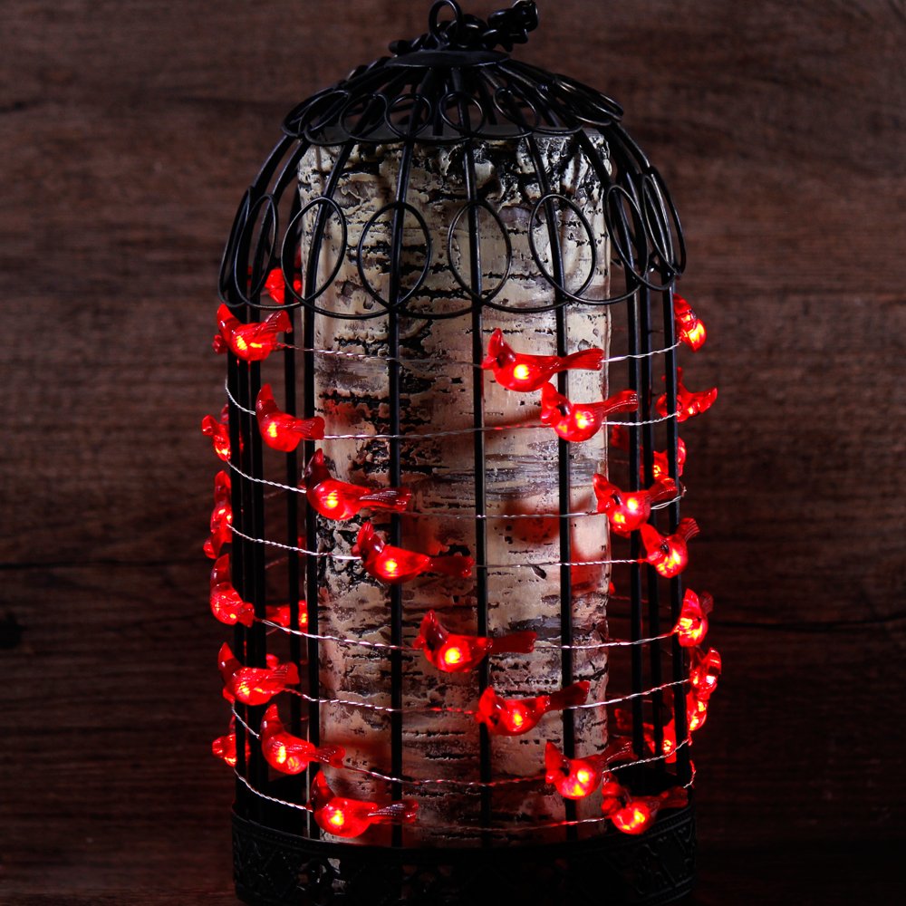 Christmas Tree Cardinal String Lights, Red Snow Bird Decorative Ornaments 10 Ft 40 Leds Battery Operated With Remote Timer For Wedding Birthday Parties Bedroom Home Holiday Decoration
