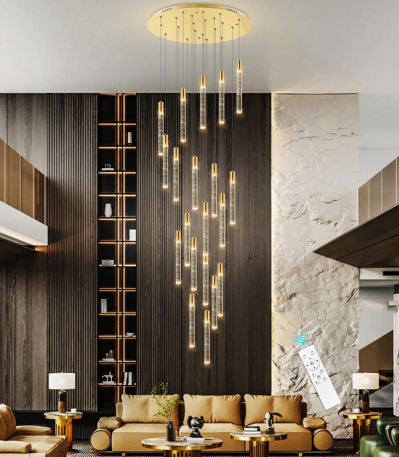 Haixiang 13Ft Long Crystal Chandelier For Living Room, Dining Room, Entryway, Kitchen, Hotel - Gold
