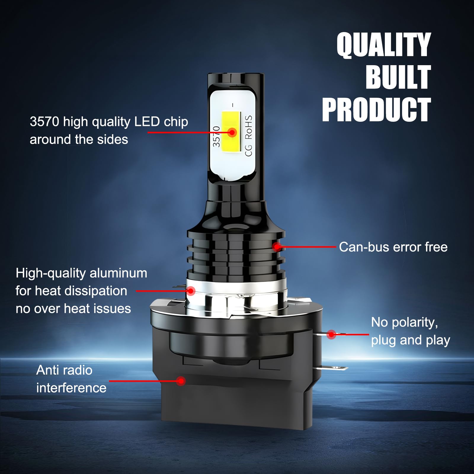 Yumfugu H11B Car Fog Light Bulbs, 6000K 4000LM Super Bright, Plug and Play, 2 PCS, White