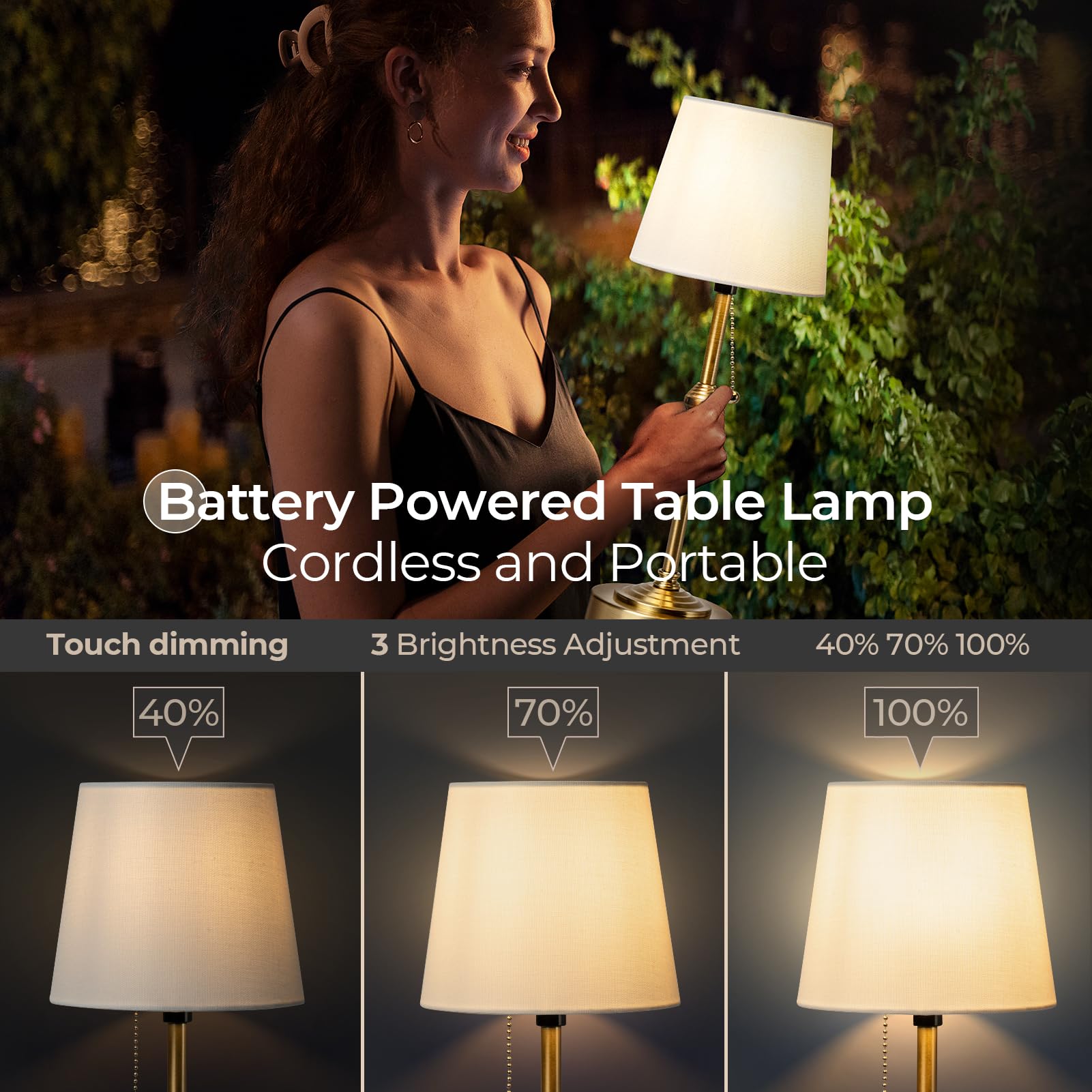 Nurforta Cordless Led Table Lamp: 5200Mah Battery Operated Lamps For Living Room - 3-Level Brightness, Rechargeable Lamp For Bed