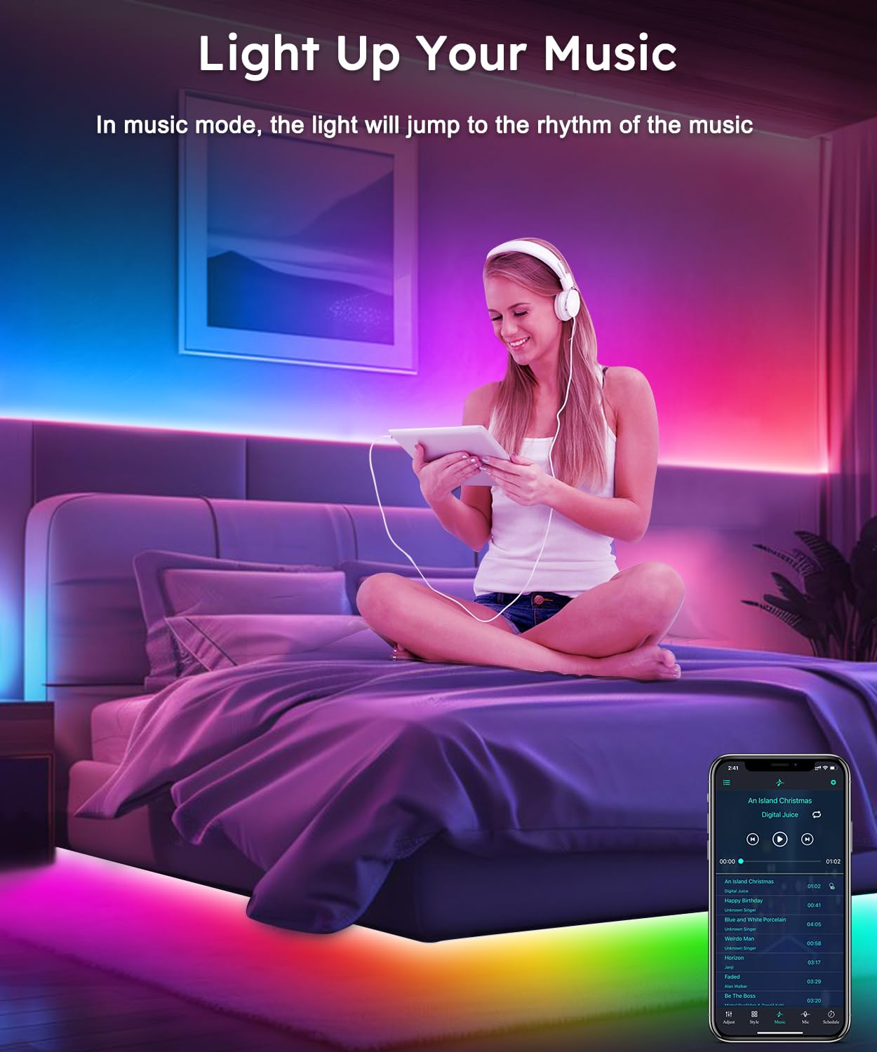 Moriacc Smart Tv Led Backlight,32.8Ft Icrgb Led Lights For Tv,With Remote And App Control, Music Sync Color Changing Strip Light