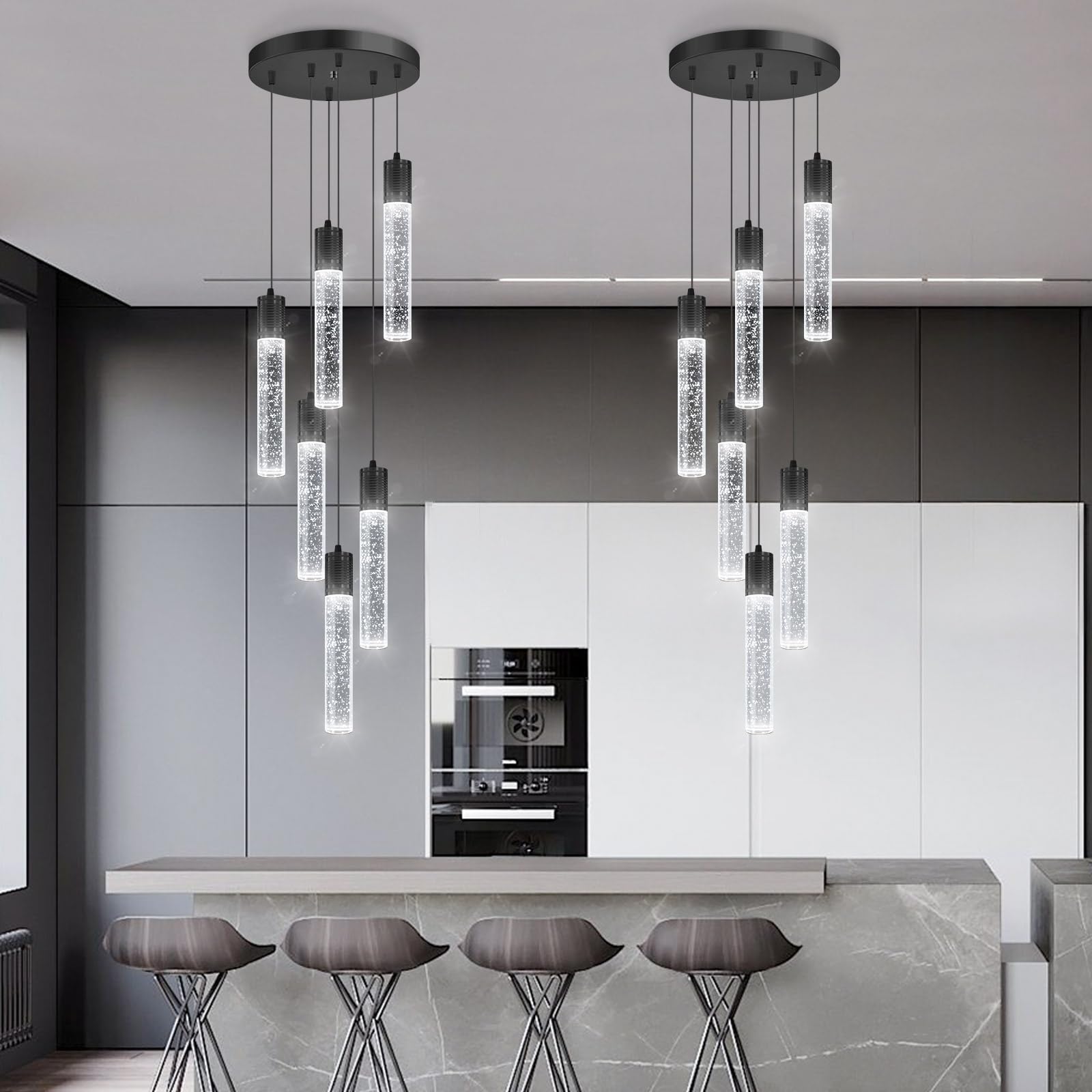 Modern Pendants Light For Kitchen Island Crystal Mini Chandeliers Dining Room Led Pendant Lighting Fixture High Ceiling Hanging Lights Bedroom Island Kitchen Foyer 6000K White Light Fixtures Black