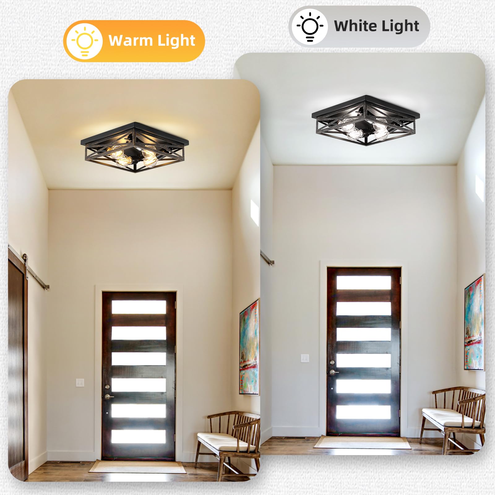 Dikaida 2 Pack Rustic 4-Light Kitchen, Hallway Flush Mount Light Fixtures, Industrial Metal Cage Ceiling Light For Farmhouse, Ki