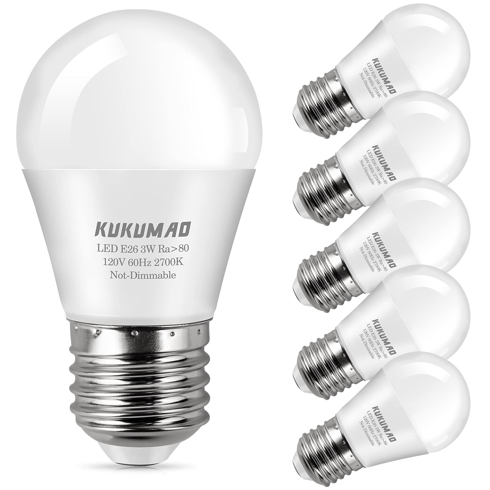 Kukumao Led Light Bulb, A15 3W 25W Equivalent, Warm White 2700K, 6 Pack, E26 Medium Screw Base, Energy Saving, For Home Light Bu