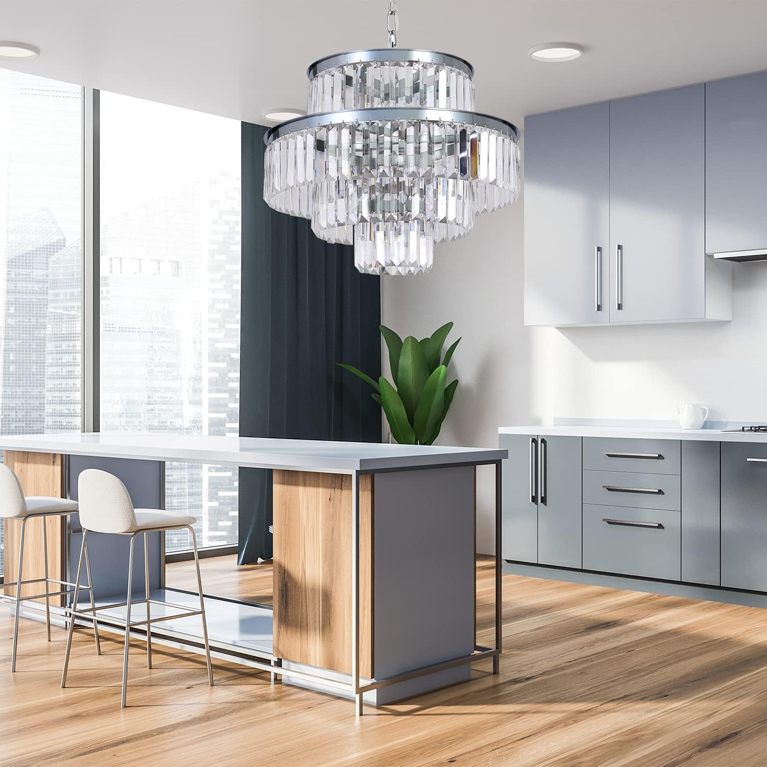 Gmlixin Chrome Crystal Chandelier Lights 20 Inch Luxurious Chandeliers Hanging Pendant Light Fixture For Dining Rooms Living Roo
