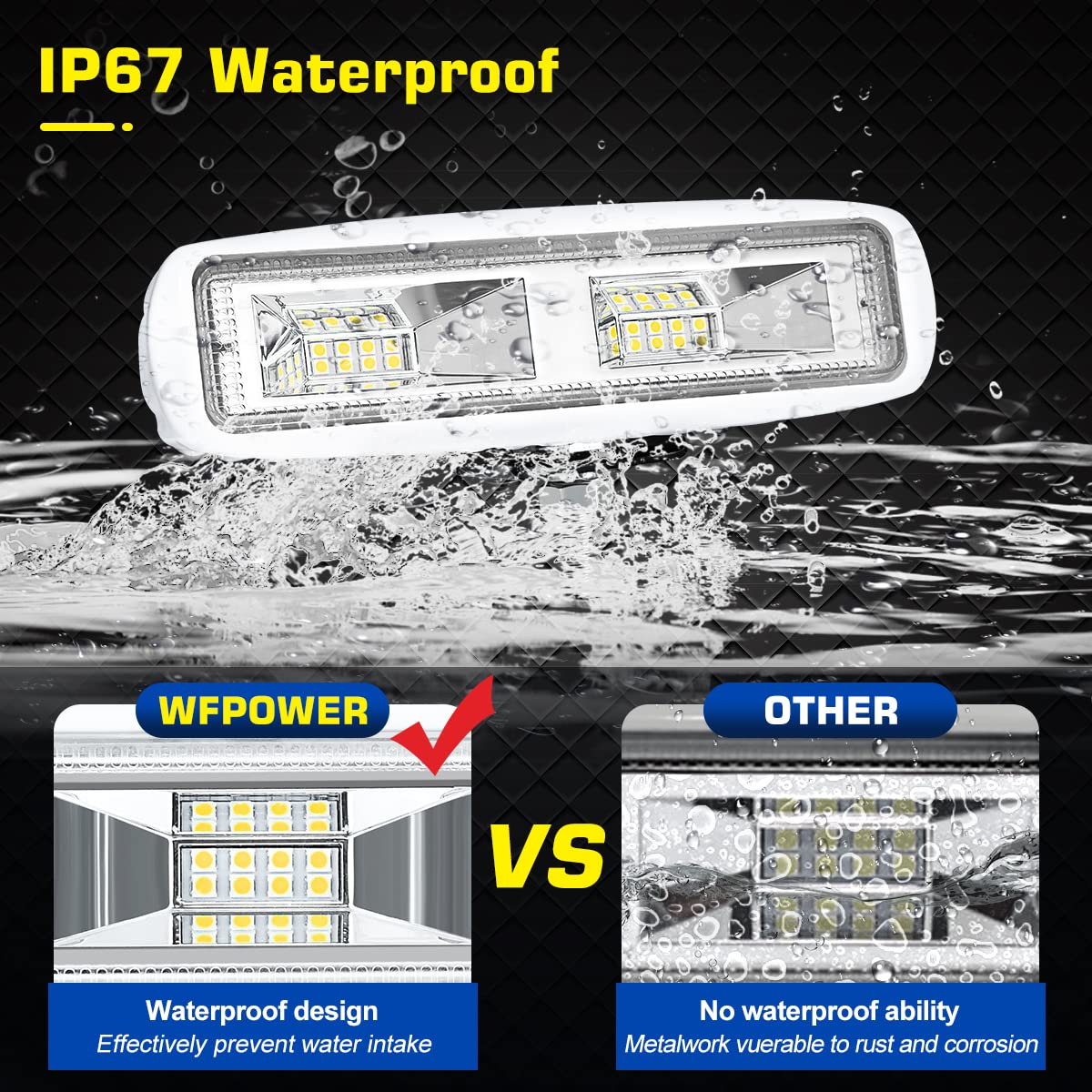 WFPOWER 48W Boat LED Spreader Lights, 6.3inch IP67 Waterproof, White, Model 1002792A, Ideal for Docking and Fishing