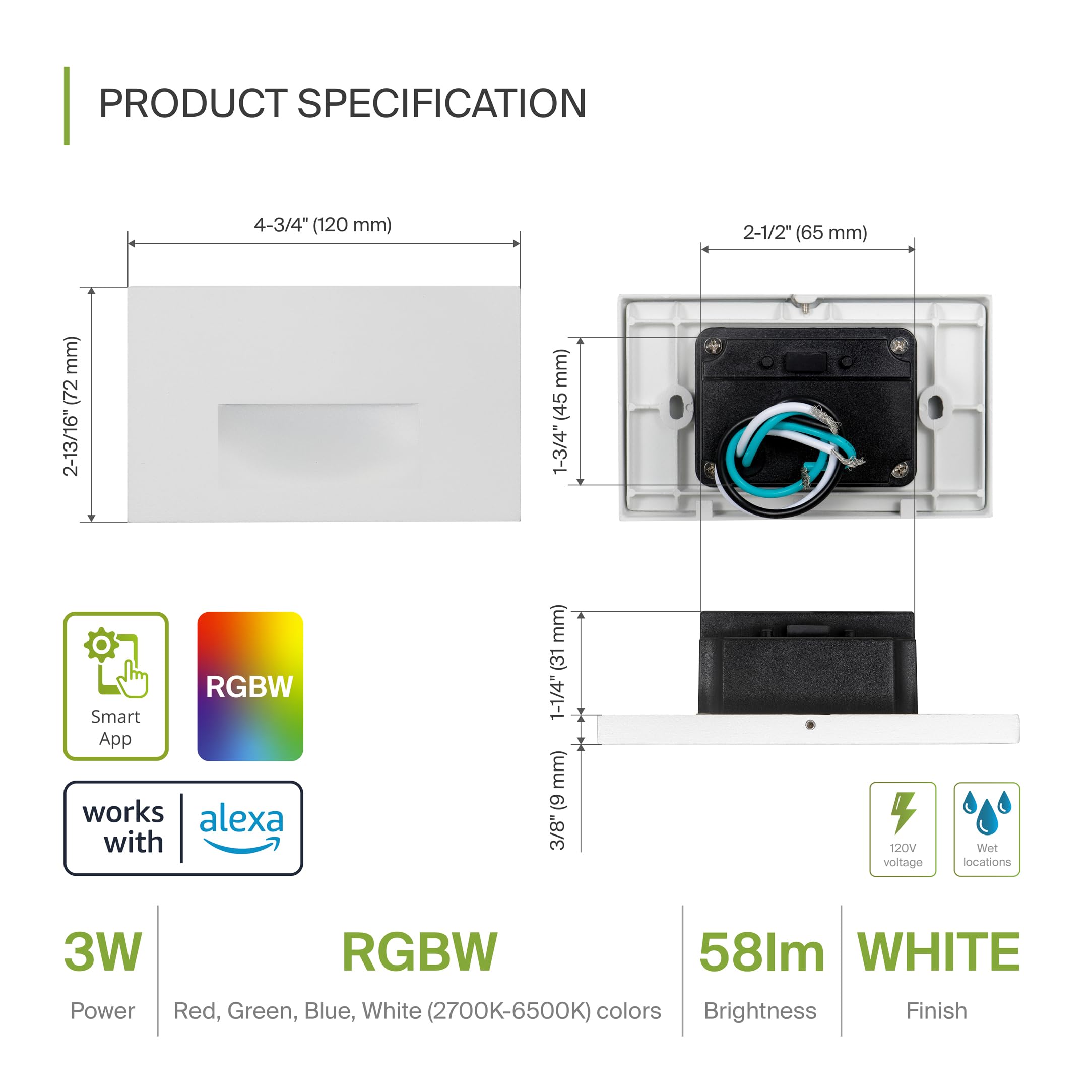 ASD LED Recessed Step Light Fixture | 3W 60LM RGB-2700K-6500K | Smart Waterproof | 4.75 Inch | White | 24 Pack