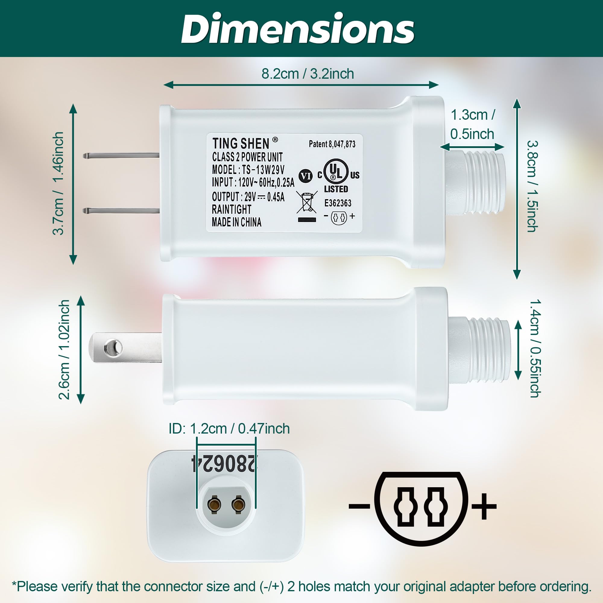 Enhon 29V LED Power Supply, UL Certified Transformer, US Plug Adapter for Christmas Tree Lights, Model TS-13W29V, White