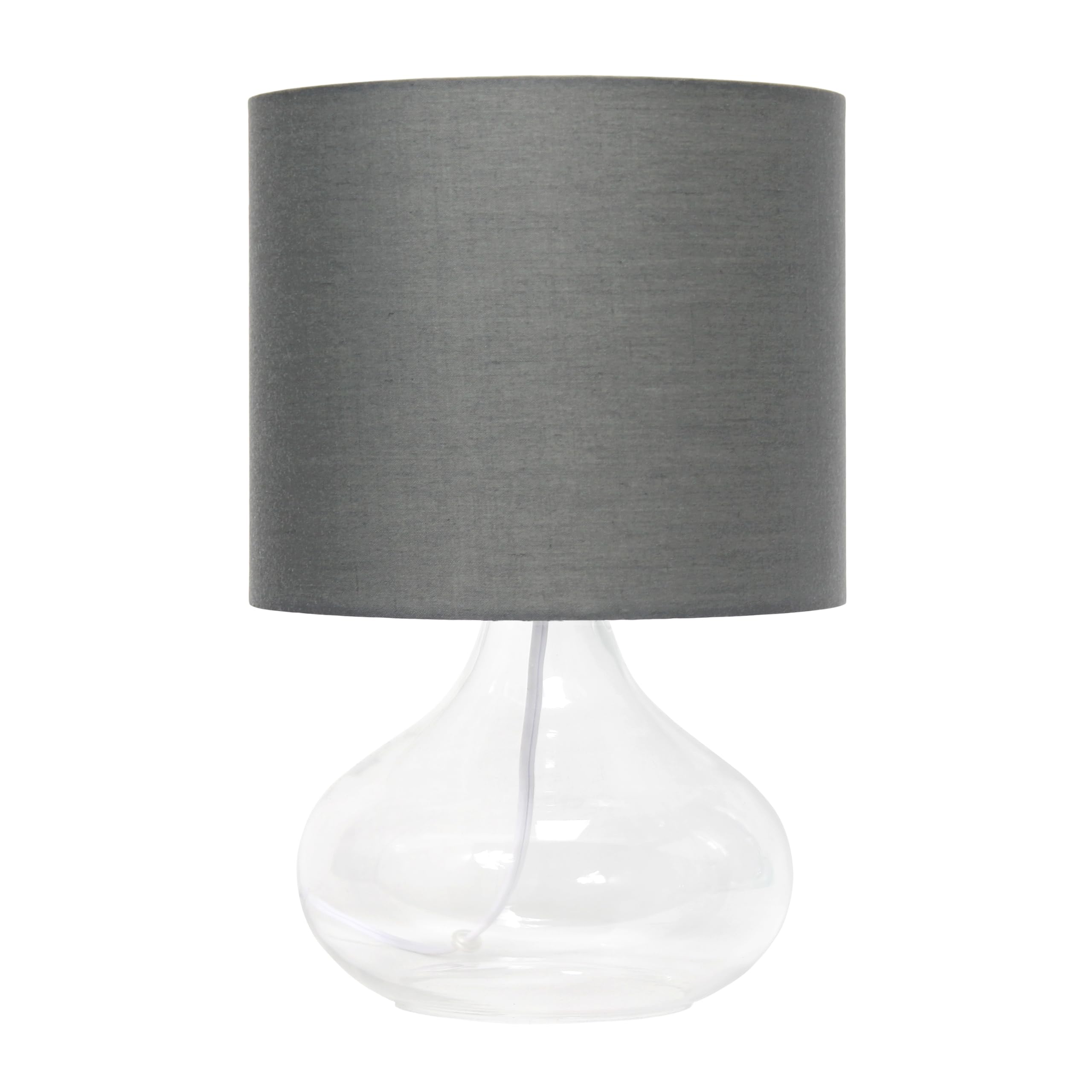 Simple Designs Lt2063-Clg Small Glass Raindrop Bedside Table Lamp With Gray Fabric Shade, Clear
