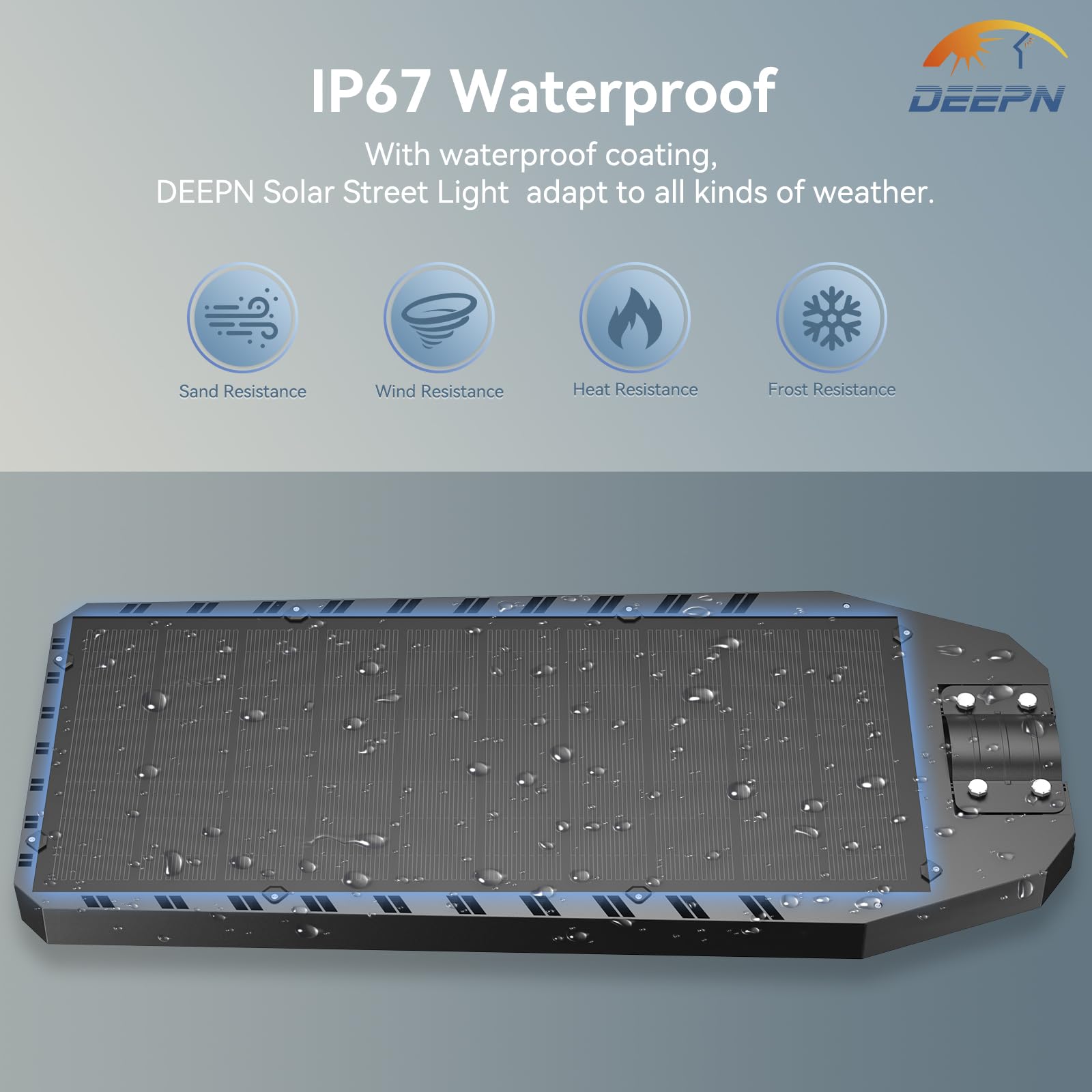 Deepn 9500W Plus Solar Street Light - Super Bright, IP67, Dusk to Dawn, Motion Sensor, Black, Model FTW3002