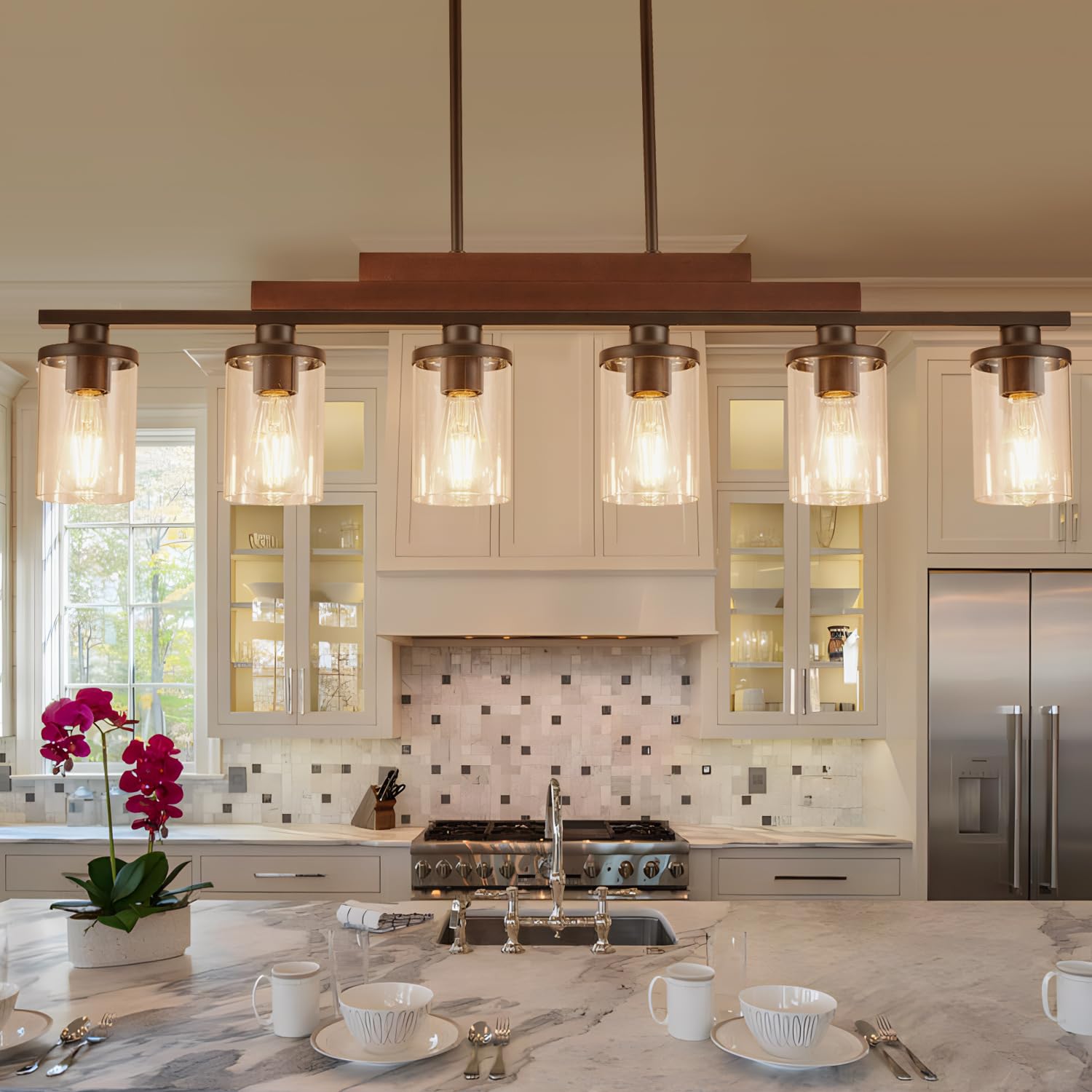 TWIG Farmhouse Chandelier 6-Light Pendant Light Fixture Matte Black for Dining Room and Kitchen Island