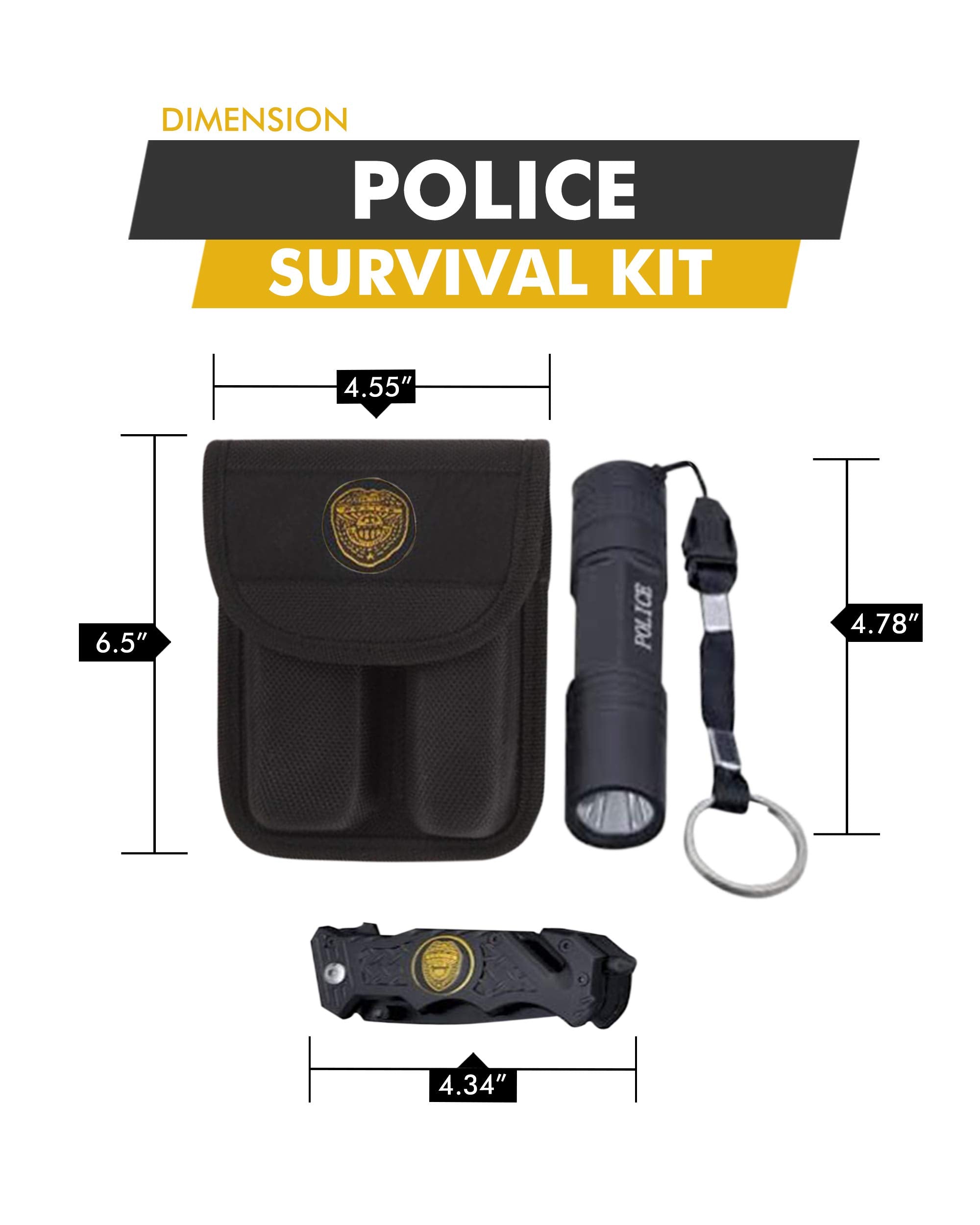 Barton Outdoor Survival Knife & Flashlight Set - 3.5 Blade, Seat Belt Cutter, Glass Breaker, Black Nylon Case, LED Light
