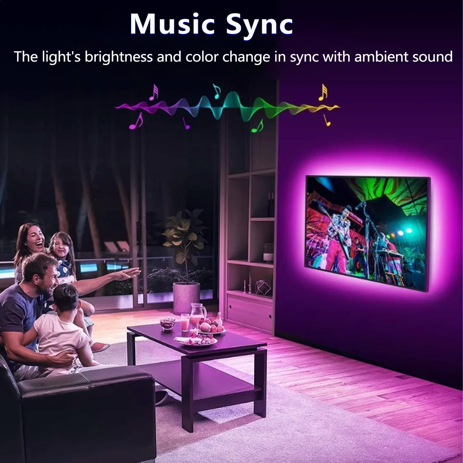 httpsmp LED TV Lights, 16.4ft RGB Backlight, Music Sync, Bluetooth/RF Remote, for 45in-75in TVs, Multicolor