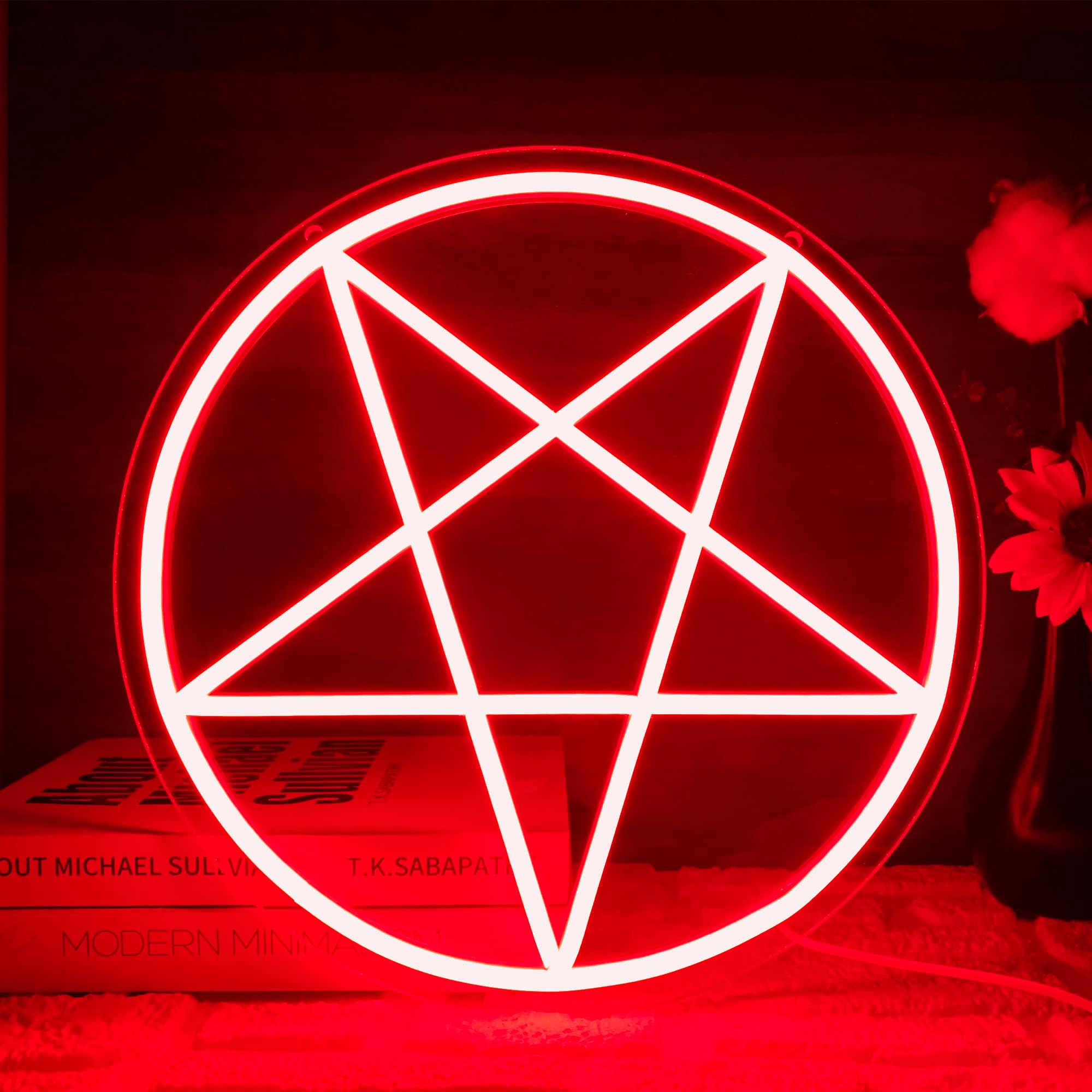 Allball Satanic Pentagram Neon Sign  Dimmable Led Gothic Pentagram Neon Light  Usb Powered For Home Bedroom Dorm College Party Christmas Gifts(13 * 13In)