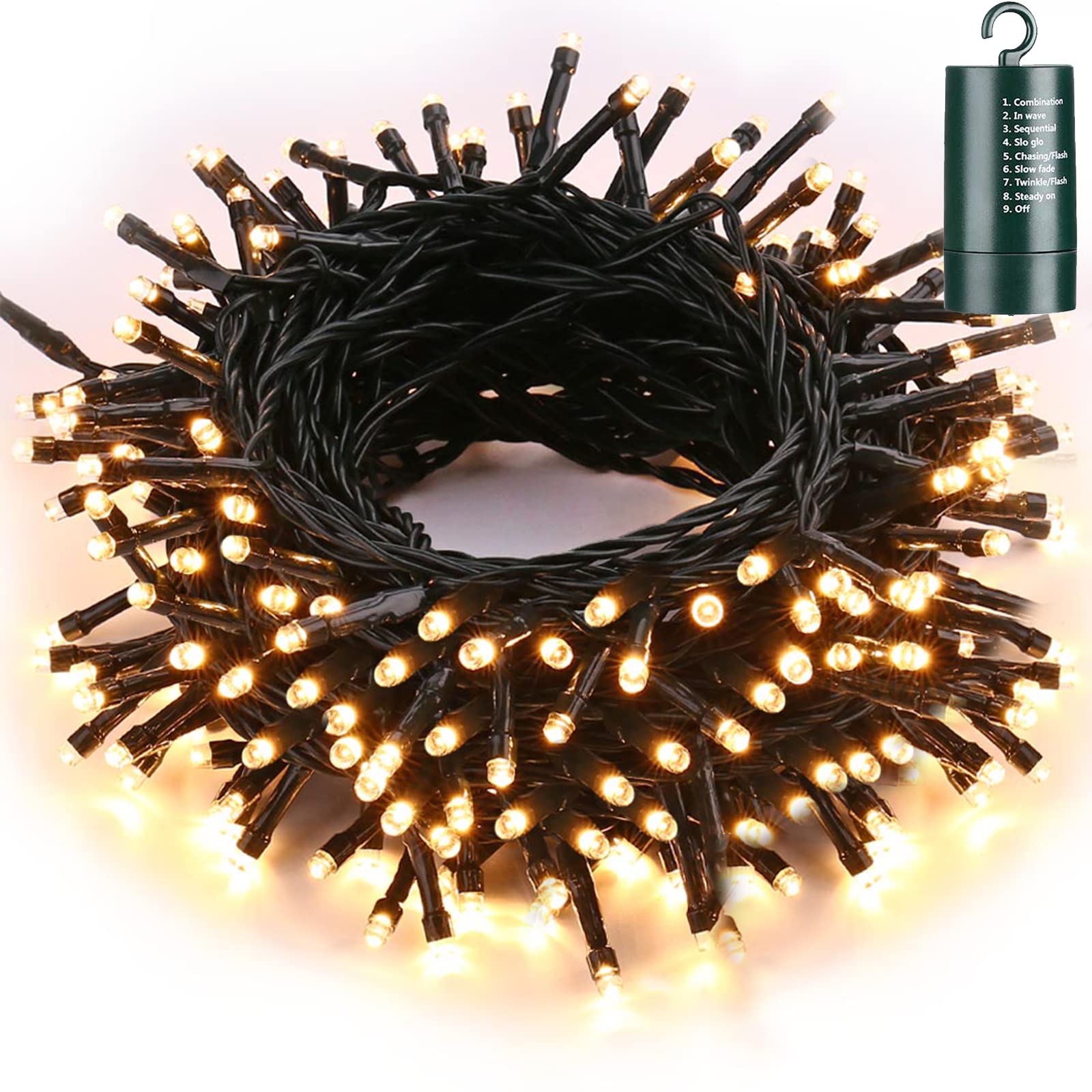 Toodour Battery Christmas Lights - 200 LED, 68.9ft, Warm White, 8 Twinkle Modes, Waterproof, Timer for Holiday Decor