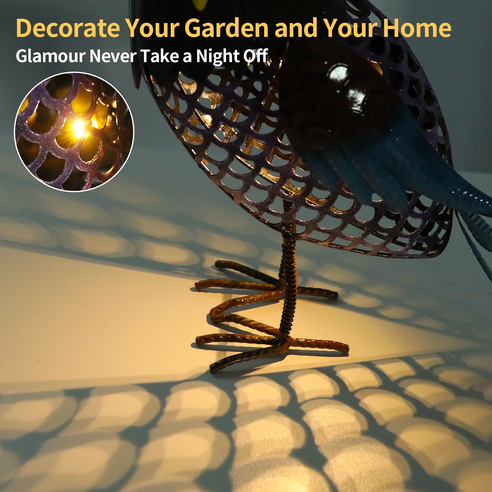 MUMTOP Solar Lanterns Outdoor Waterproof - Colorful Metal Owl Solar Lights Decorative, Hollow Out Owl Light Tabletop Lantern Lam
