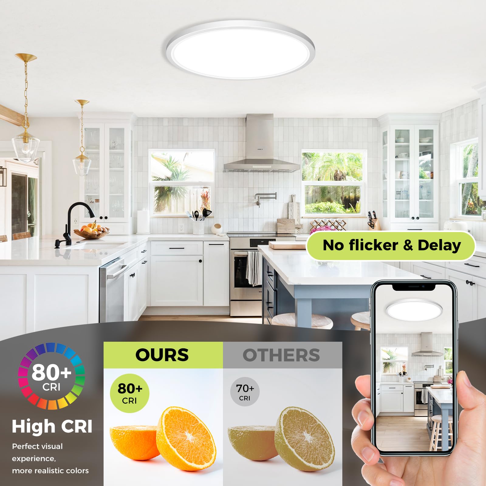 Hepside 4-Pack LED Flush Mount Ceiling Light Fixture, 12 Inch, 24W, Dimmable, 3200LM, White, Model CL62DA