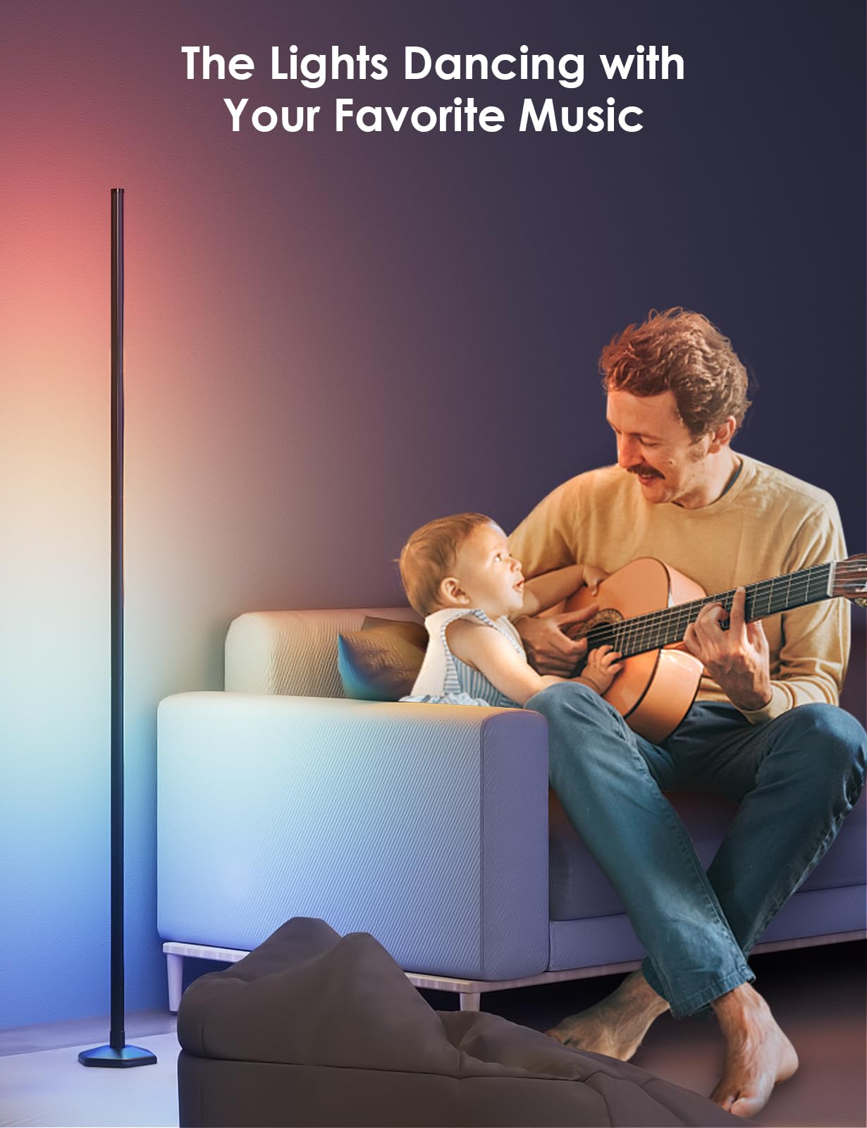 YIKBIK RGB Floor Lamp, 65in Color Changing LED, Music Sync, Bluetooth, Aluminum, 16 Million Colors, Remote Control, 1PC