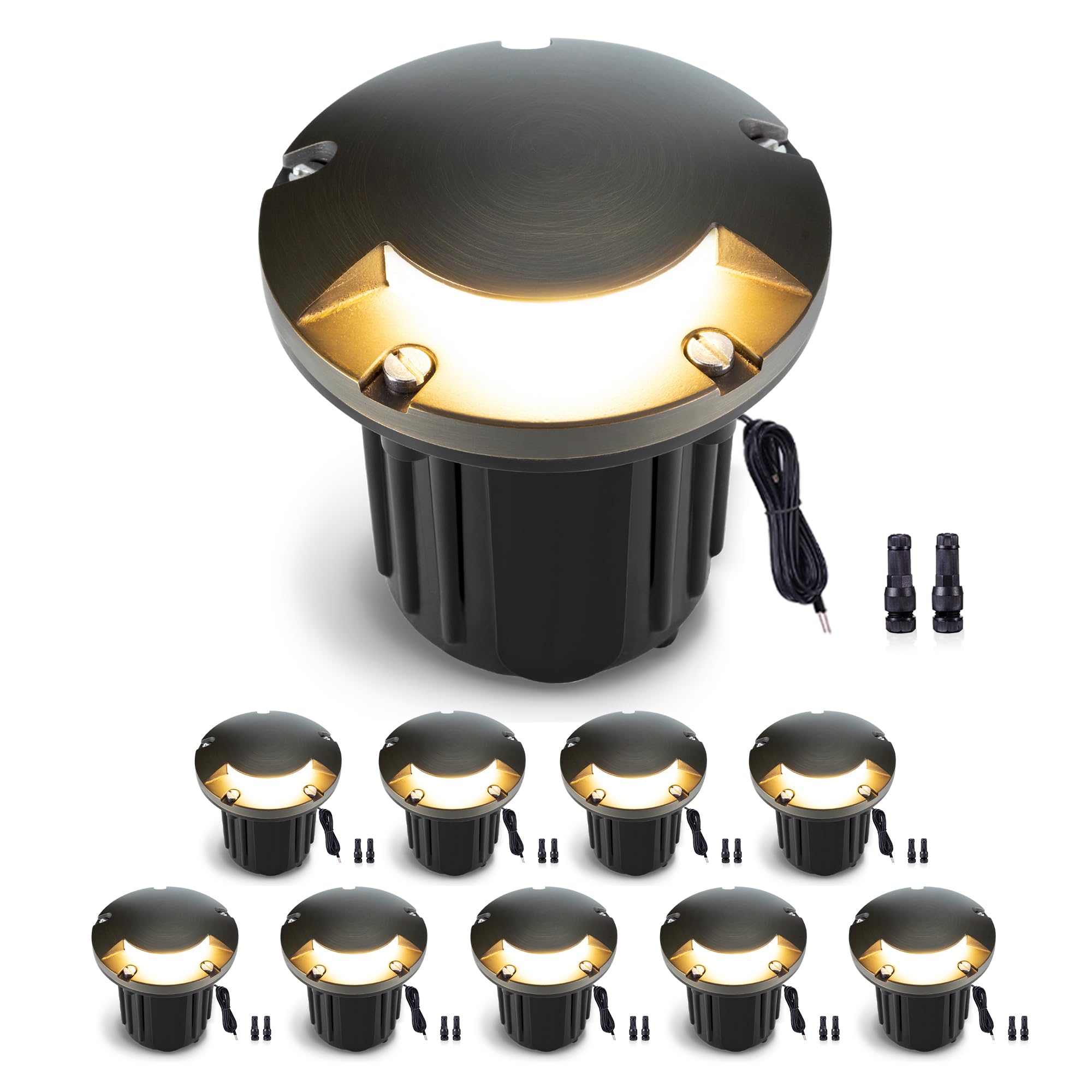 Gardenreet 12V Well Light - Brass Electric Landscape Ip65 Waterproof In-Ground LED Low Voltage Lighting, Fixture, Antique Bronze