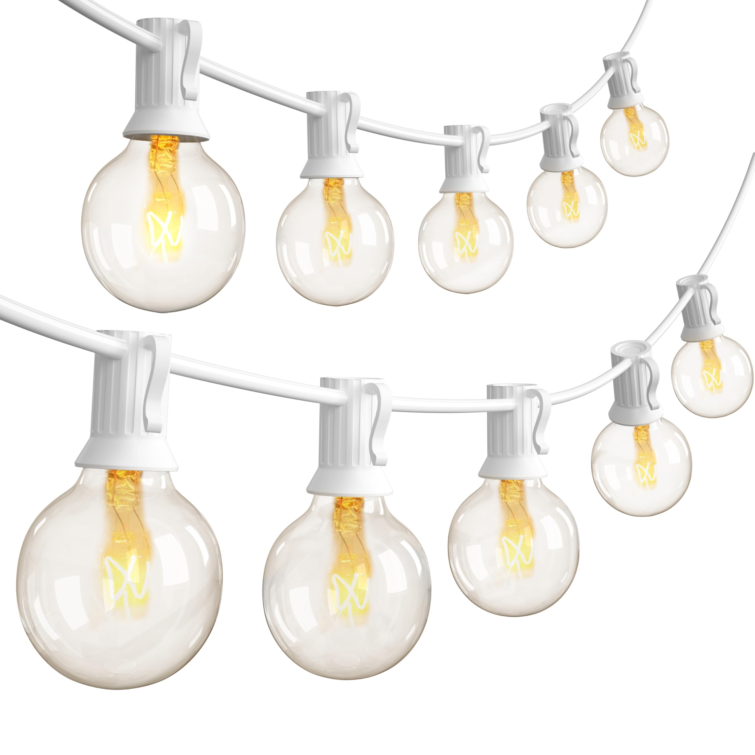 SUNSGNE 50Ft Outdoor Patio String Lights G40 Connectable Globe Lights with 53 Clear Globe Bulbs(3 Spare) for Indoor Outdoor Commercial Decor  50 Hanging Sockets  5W/E12 Base  White