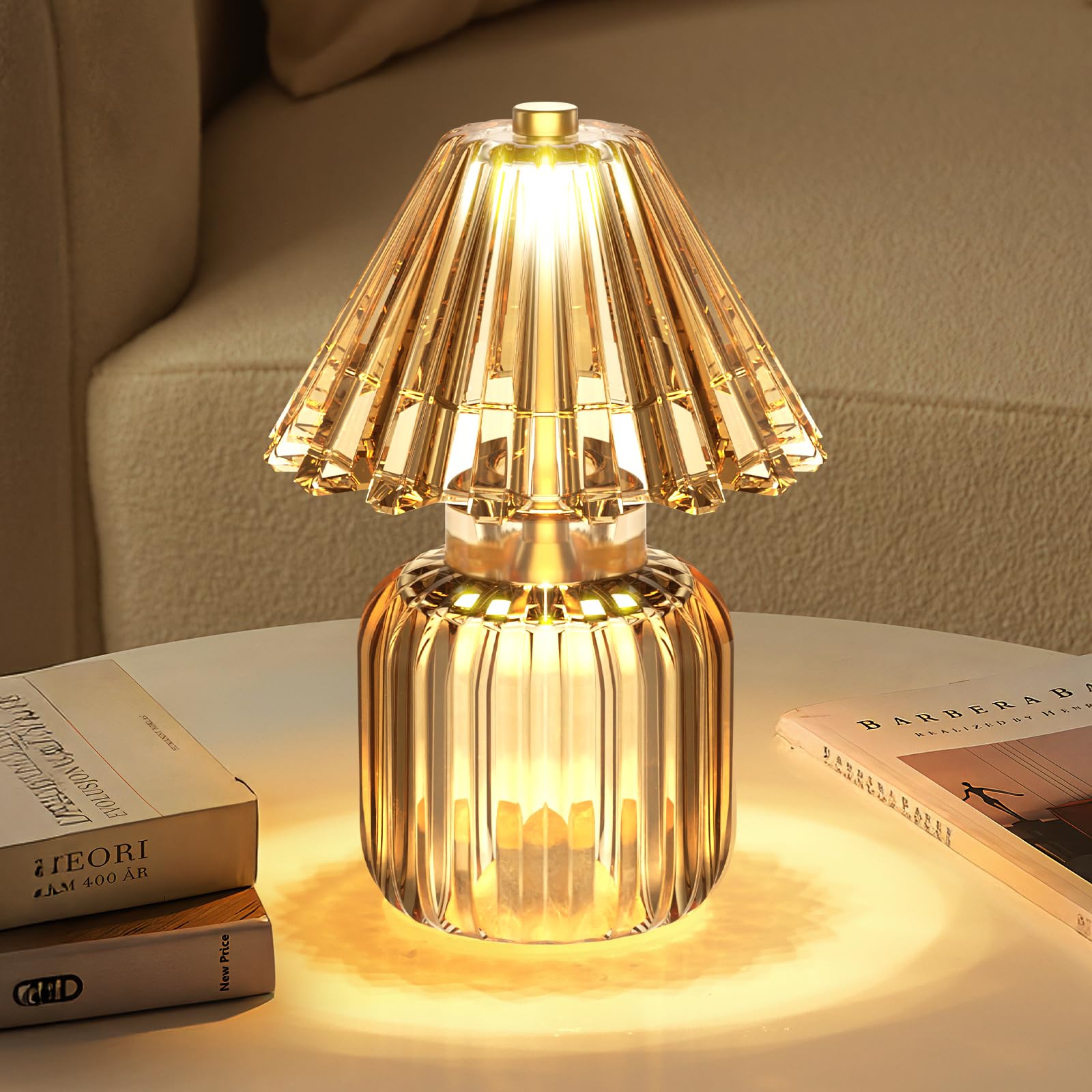 SisiHokai Small Battery Operated Lamp with Timer  Tiny Cordless Glass Table Lamp for Home Decor  Kitchen  Bathroom  Birthday Gift for Women  Jelly Amber