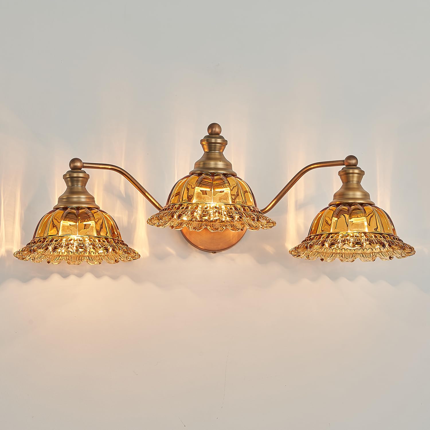 XIEDUN 3 Light Vanity Fixture - Brass and Tea Colored Glass, Metal, Model W338-3SC