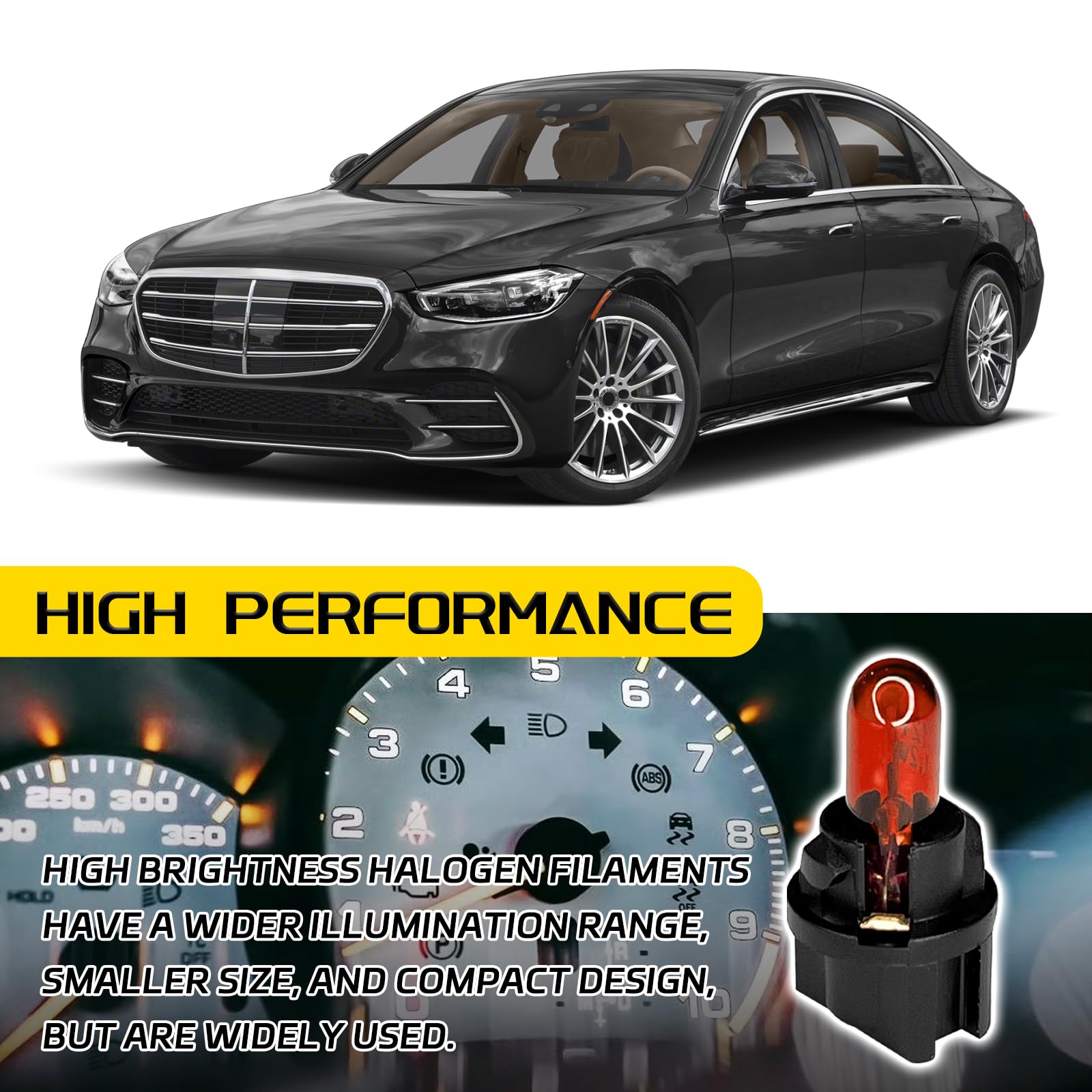 QQWD 20PCS T5 Halogen Instrument Cluster Bulbs Kit, 12V Automotive Dash Light, Amber, Model QQWD-YBD01