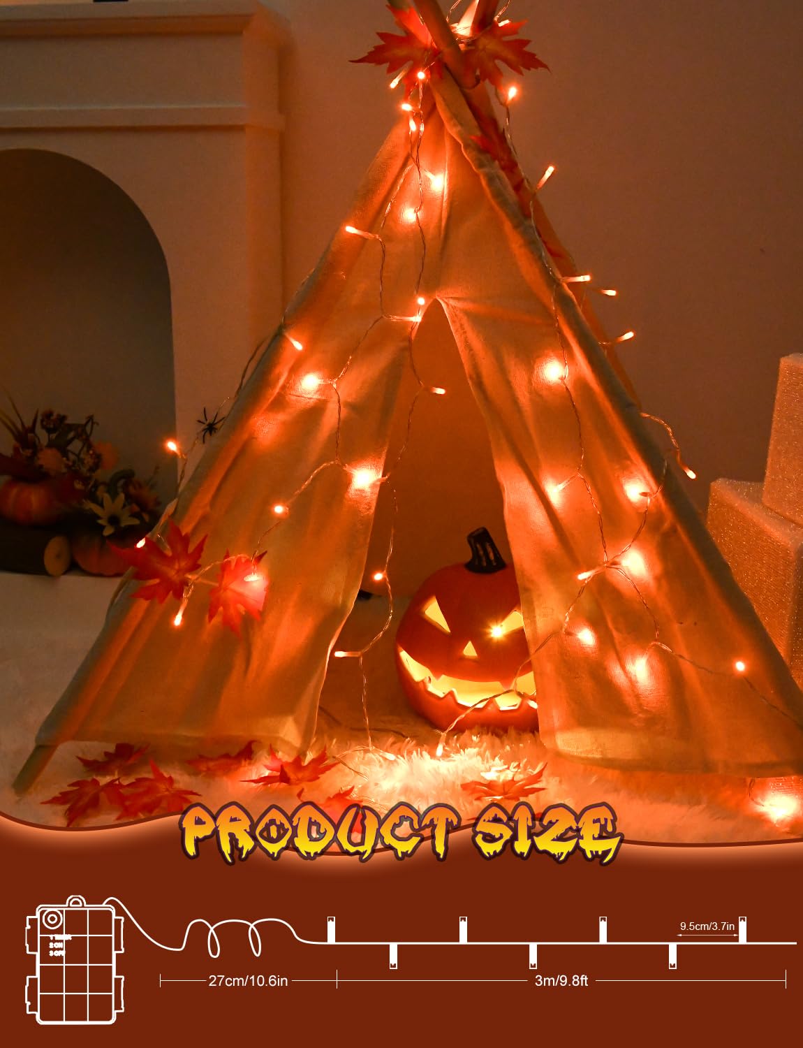 Cshare Halloween String Lights, 9.8Ft 30Led Waterproof Orange, Battery Operated With Timer, Model Cs-Fszc-3Og For Indoor/Outdoor Decor
