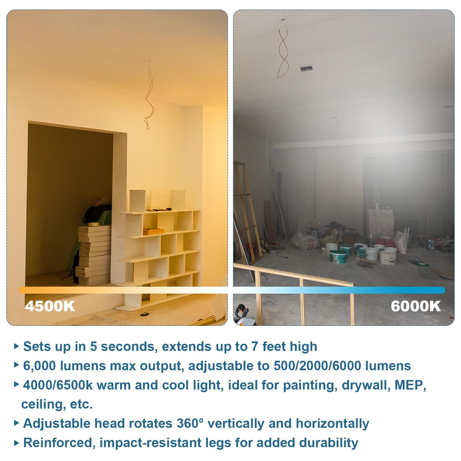 Nextled Ultimate Nt-6926M Heavy Duty Portable Remote Control Telescopic, Battery Powered Shop Light, 6000 Lumen, 8 Ah Built-In B