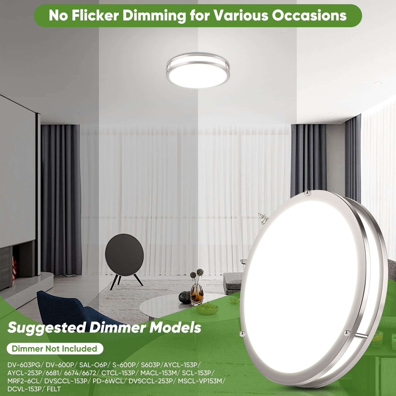 36W Led Flush Mount Ceiling Light Fixture, 13Inch Led Ceiling Light 3600Lm, Modern Ceiling Light 2700K/3000K/4000K/5000K/6500K 5