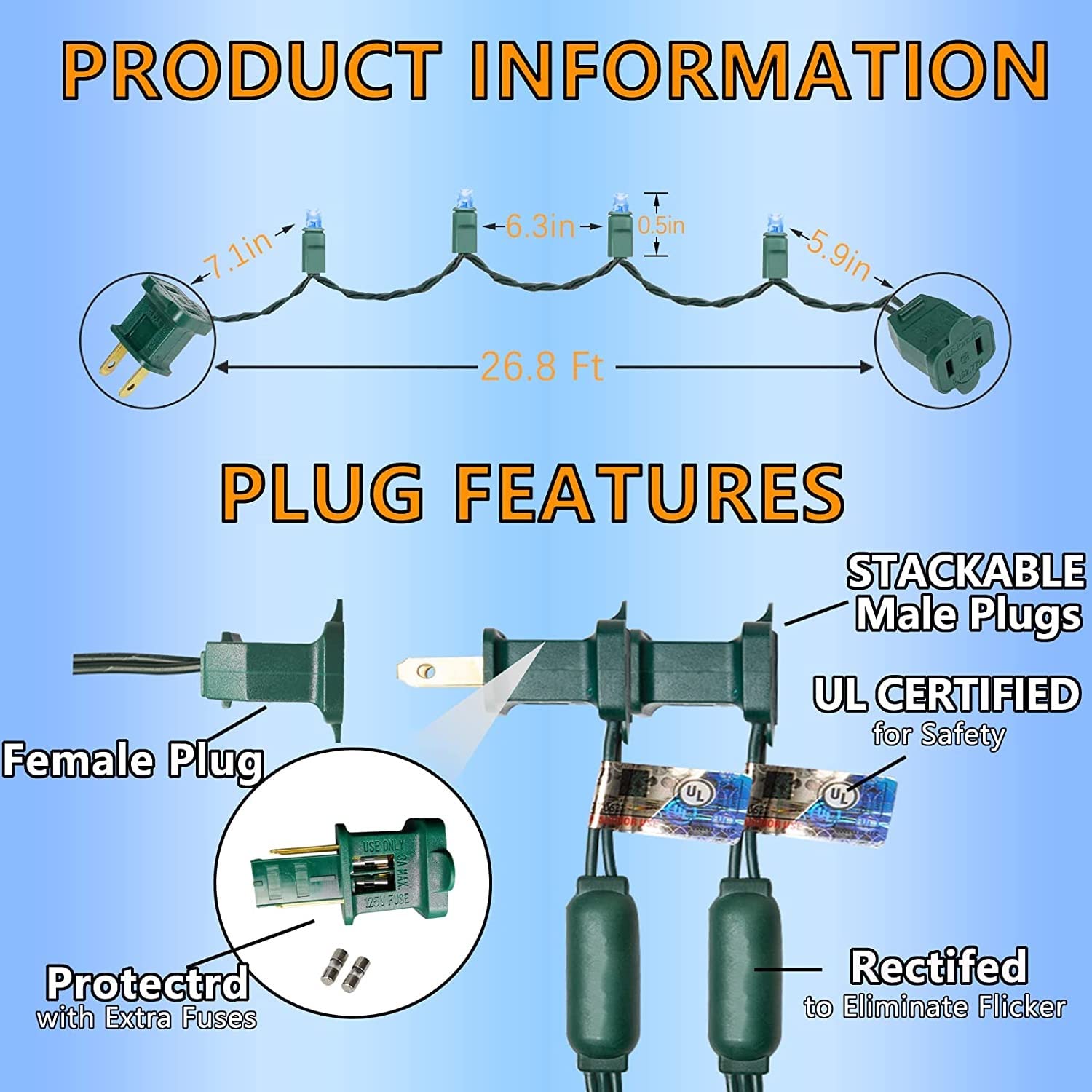 Wominoy 25Ft 50 Counts Blue Led Christmas Lights - Commercial Grade Outdoor Waterproof, Wide Angle Green Wire, Xmas Tree Lights,