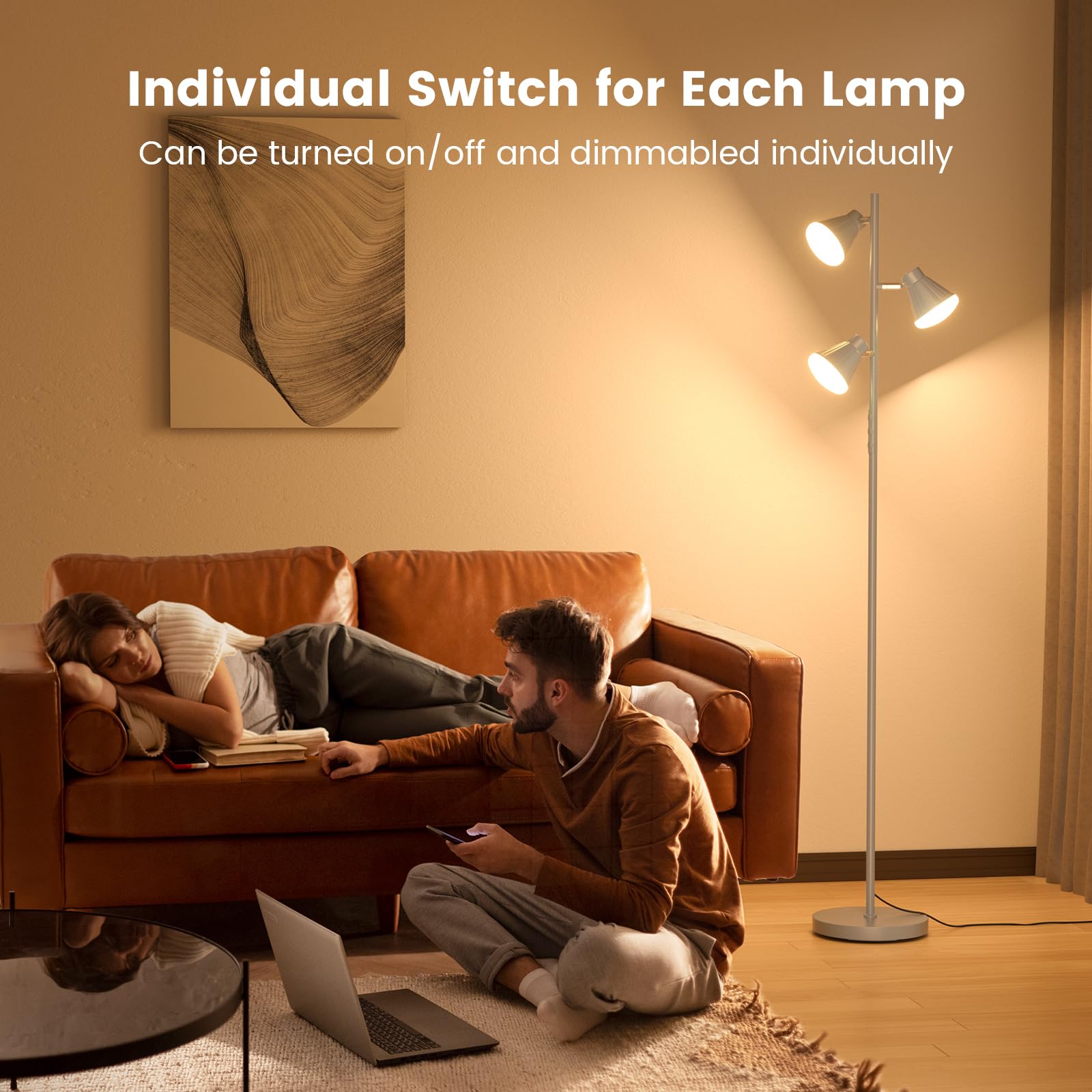 SIBRILLE 36W LED Tree Floor Lamp, Dimmable, Remote & Touch Control, Silver Gray, Model H107812