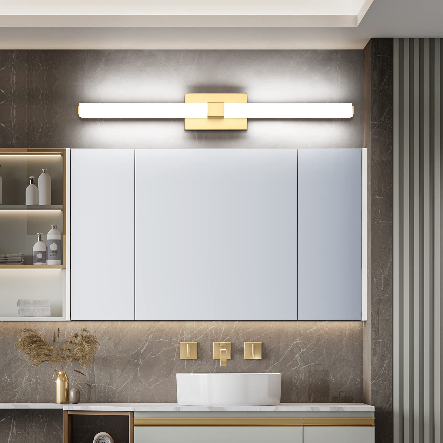 ZUZITO 40in LED Vanity Light Fixture, Gold Finish Metal, Bright White Acrylic Shade, Model S16001-1000mm-ND