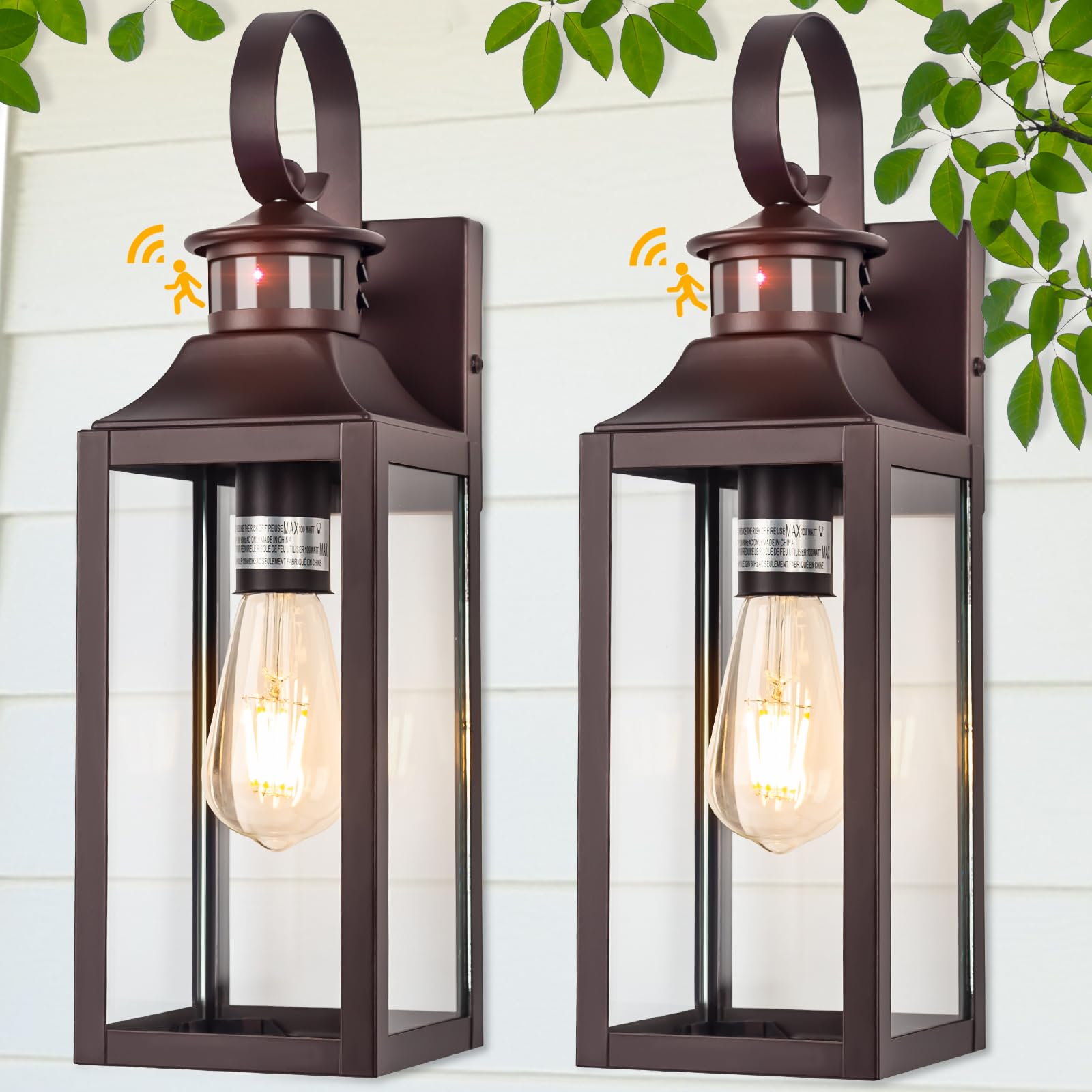 Yolsunes Motion Sensor Outdoor Wall Lights 2 Pack - Oil Rubbed Bronze Dusk to Dawn Light Fixtures Wall Mount, 16'' Exterior Wall