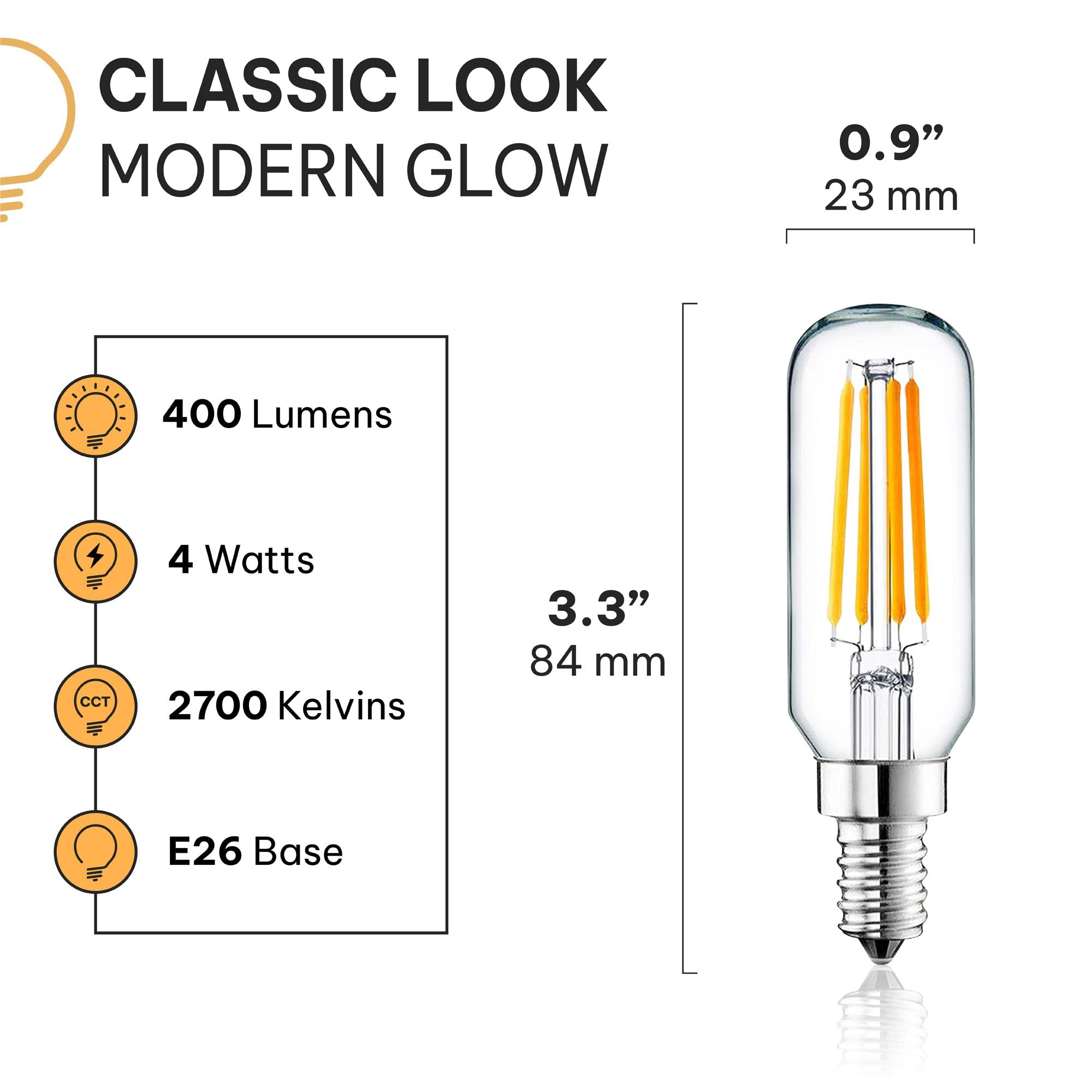 Hudson Led Candelabra, Dimmable T6/U & T25 Chandelier Candle Light - 6-Pack E12 Base Ul Listed Indoor/Outdoor, 2700K 4W - Led Li